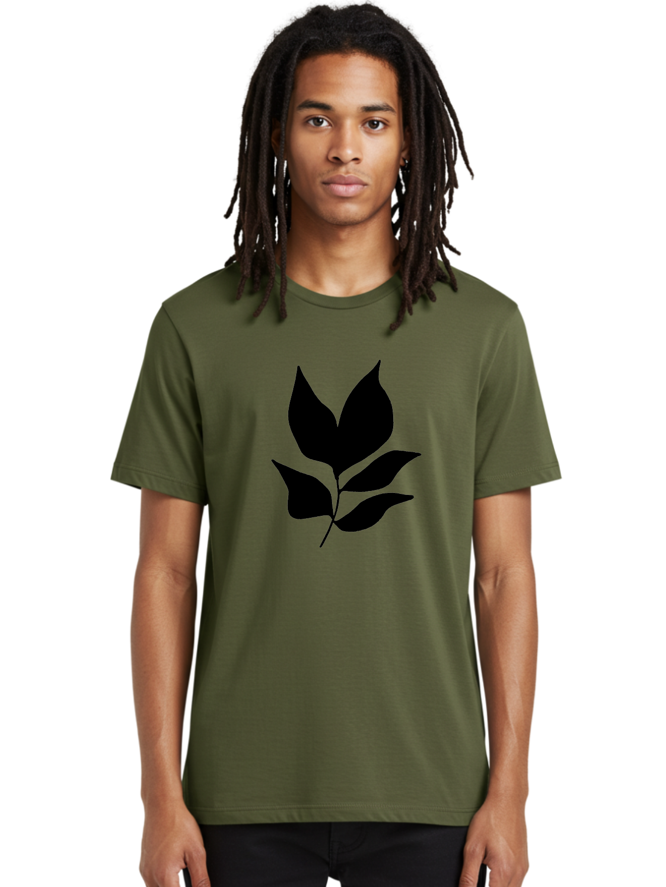 Black-Leaves-1 Men'S Graphic Tee, 100% Cotton, Comfortable Casual Summer Wear, Machine Washable, Five Leaves On Stem, Black Silhouette, Simple Design, Elegant Graphics, Minimalist Art, Leaf Icon, Nature-Inspired -  Aaa380
