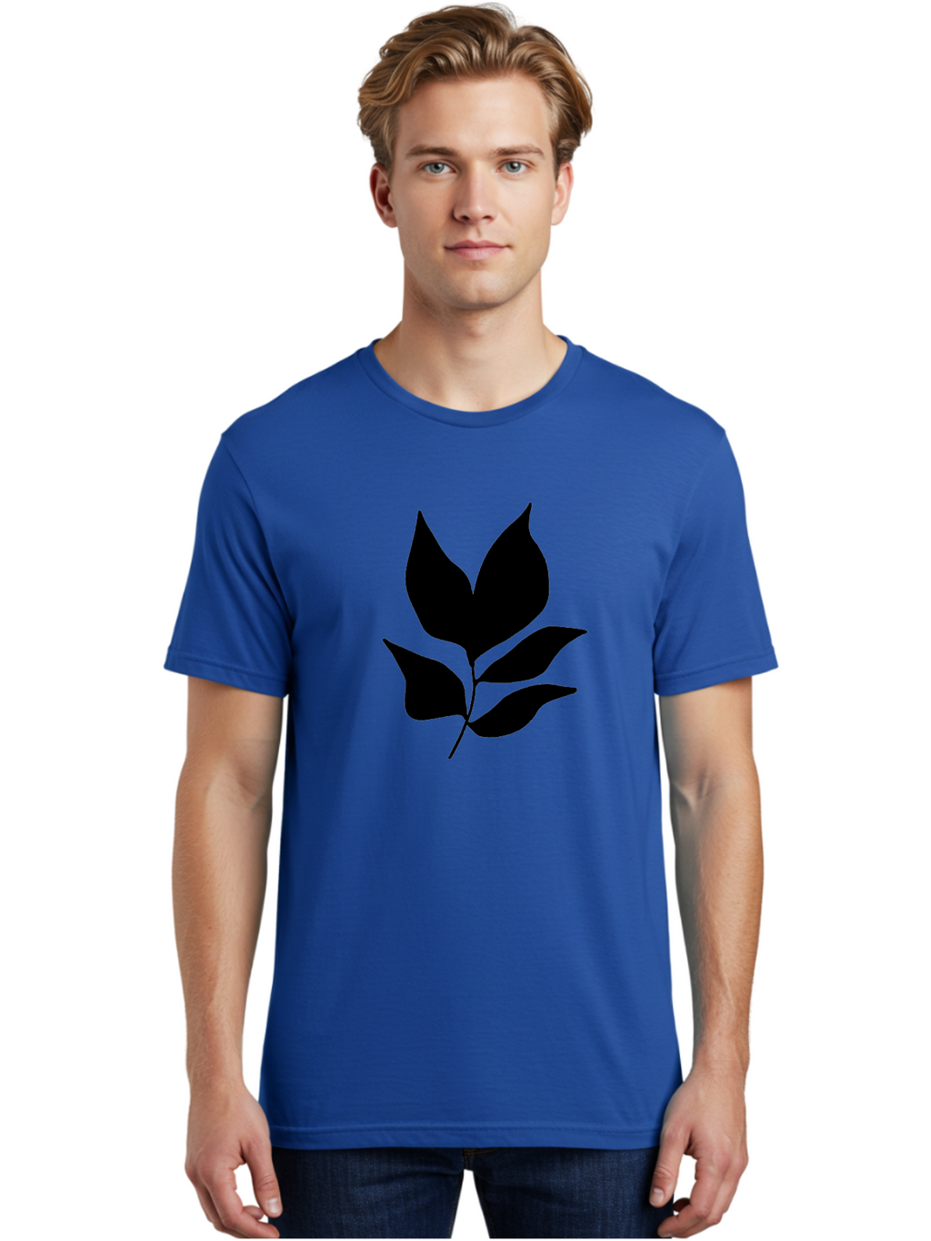 Black-Leaves-1 Men'S Graphic Tee, 100% Cotton, Comfortable Casual Summer Wear, Machine Washable, Five Leaves On Stem, Black Silhouette, Simple Design, Elegant Graphics, Minimalist Art, Leaf Icon, Nature-Inspired -  Aaa380