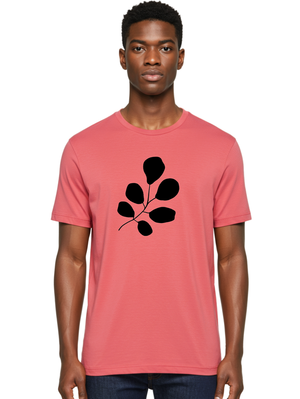 Black-Leaves-2 Men'S Graphic Tee, 100% Cotton, Comfortable Casual Summer Wear, Machine Washable, Simple Leaf Illustration, Minimalist Design, Black Silhouettes, Botanical Graphic, Leafy Branch, Modern Art -  Aaa381