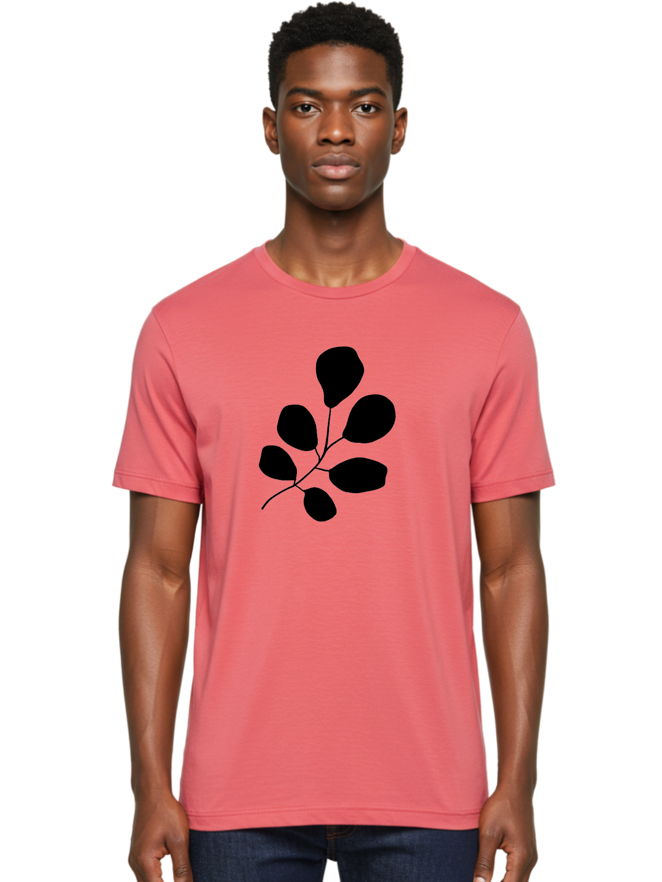 Black-Leaves-2 Men'S Graphic Tee, 100% Cotton, Comfortable Casual Summer Wear, Machine Washable, Simple Leaf Illustration, Minimalist Design, Black Silhouettes, Botanical Graphic, Leafy Branch, Modern Art -  Aaa381
