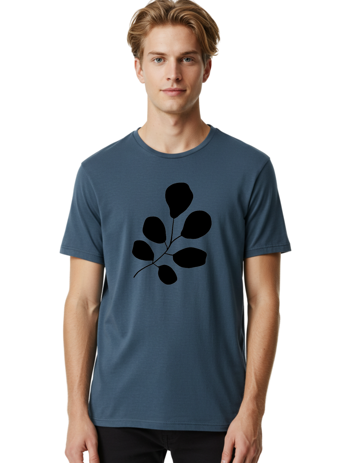Black-Leaves-2 Men'S Graphic Tee, 100% Cotton, Comfortable Casual Summer Wear, Machine Washable, Simple Leaf Illustration, Minimalist Design, Black Silhouettes, Botanical Graphic, Leafy Branch, Modern Art -  Aaa381