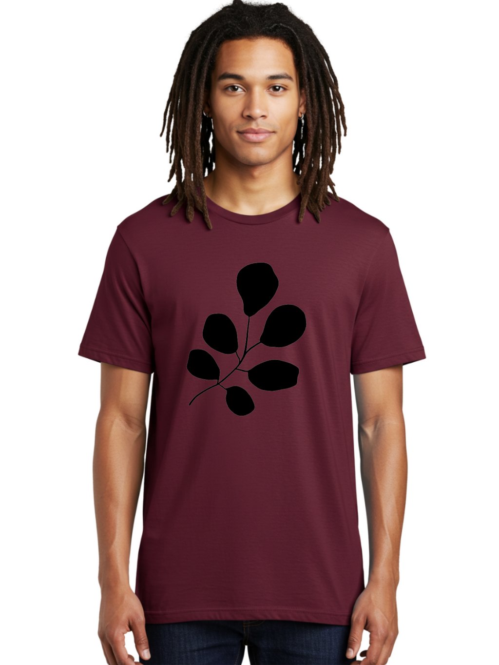 Black-Leaves-2 Men'S Graphic Tee, 100% Cotton, Comfortable Casual Summer Wear, Machine Washable, Simple Leaf Illustration, Minimalist Design, Black Silhouettes, Botanical Graphic, Leafy Branch, Modern Art -  Aaa381