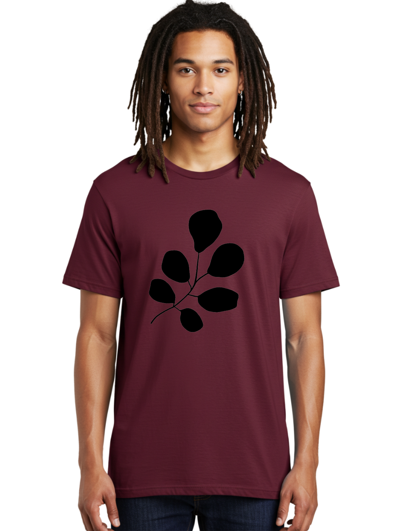 Black-Leaves-2 Men'S Graphic Tee, 100% Cotton, Comfortable Casual Summer Wear, Machine Washable, Simple Leaf Illustration, Minimalist Design, Black Silhouettes, Botanical Graphic, Leafy Branch, Modern Art -  Aaa381