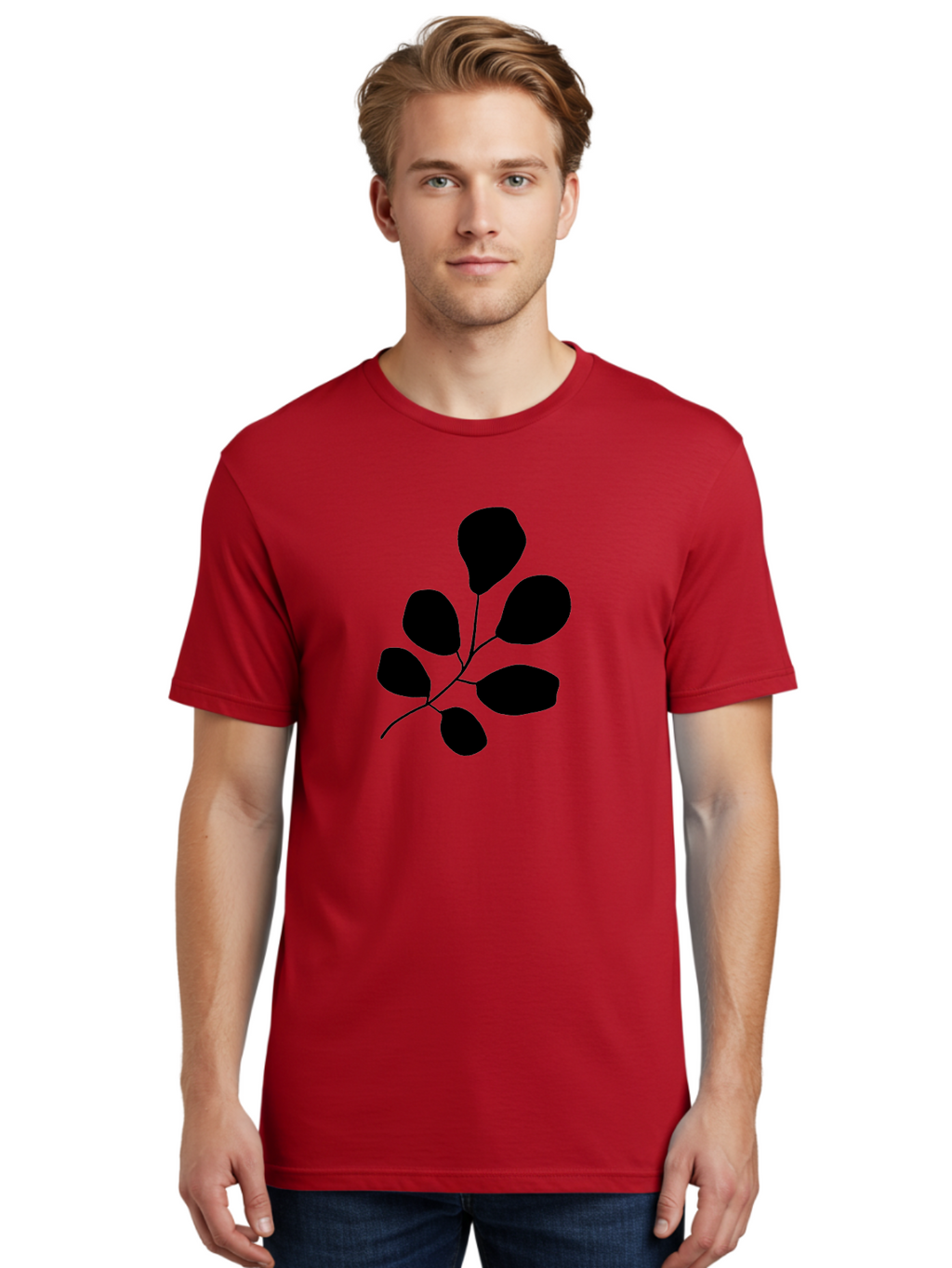 Black-Leaves-2 Men'S Graphic Tee, 100% Cotton, Comfortable Casual Summer Wear, Machine Washable, Simple Leaf Illustration, Minimalist Design, Black Silhouettes, Botanical Graphic, Leafy Branch, Modern Art -  Aaa381