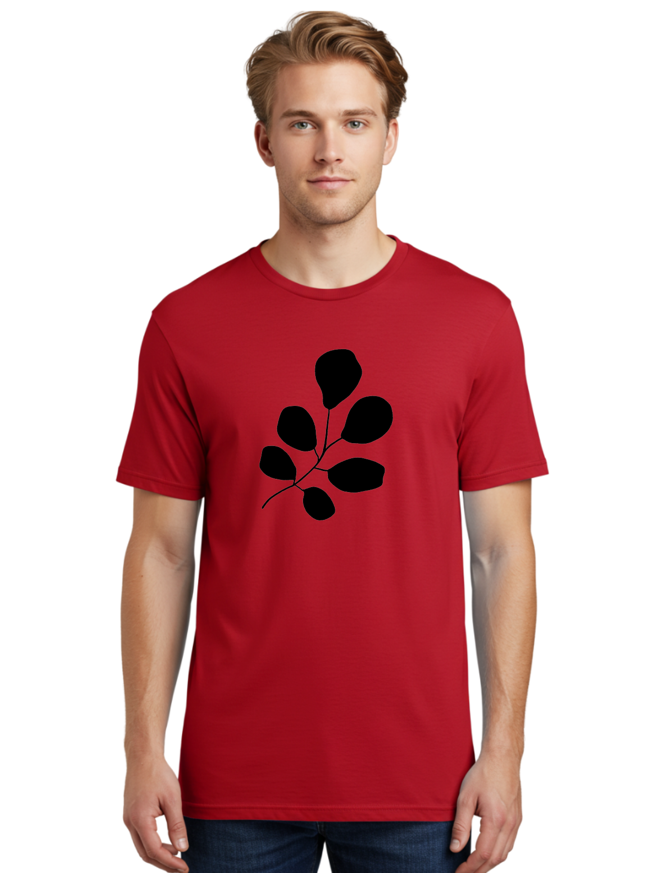Black-Leaves-2 Men'S Graphic Tee, 100% Cotton, Comfortable Casual Summer Wear, Machine Washable, Simple Leaf Illustration, Minimalist Design, Black Silhouettes, Botanical Graphic, Leafy Branch, Modern Art -  Aaa381