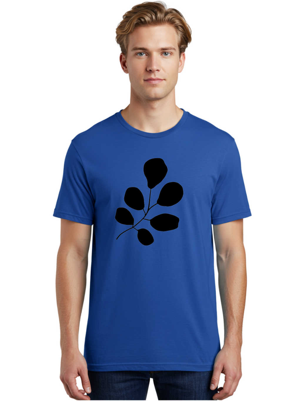 Black-Leaves-2 Men'S Graphic Tee, 100% Cotton, Comfortable Casual Summer Wear, Machine Washable, Simple Leaf Illustration, Minimalist Design, Black Silhouettes, Botanical Graphic, Leafy Branch, Modern Art -  Aaa381