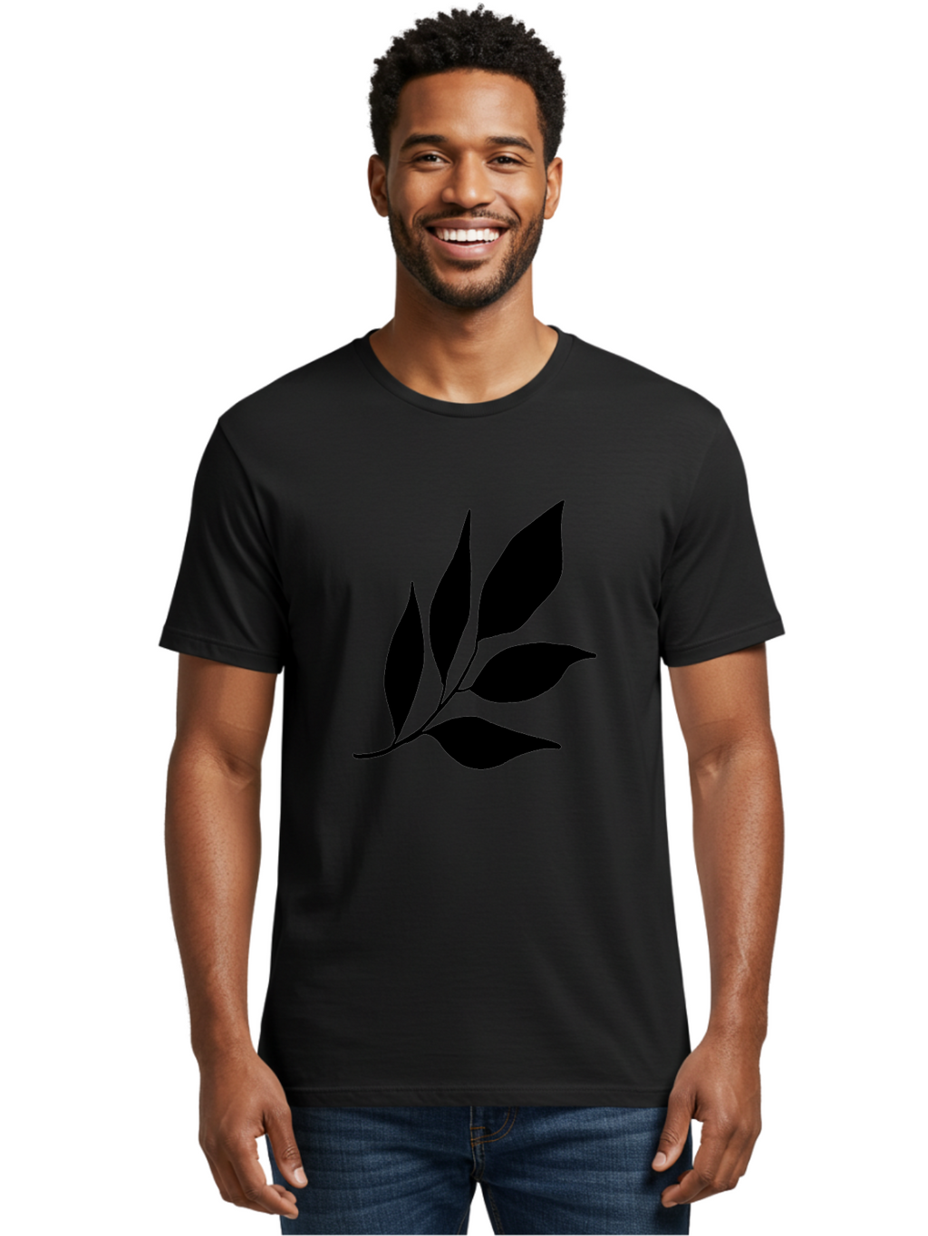 Black-Leaves-3 Men'S Graphic Tee, 100% Cotton, Comfortable Casual Summer Wear, Machine Washable, Black Leaves, Leafy Branch, Natural Elements, Simple Graphics, Minimalist Design, Leaf Silhouette, Botanical Illustration -  Aaa382