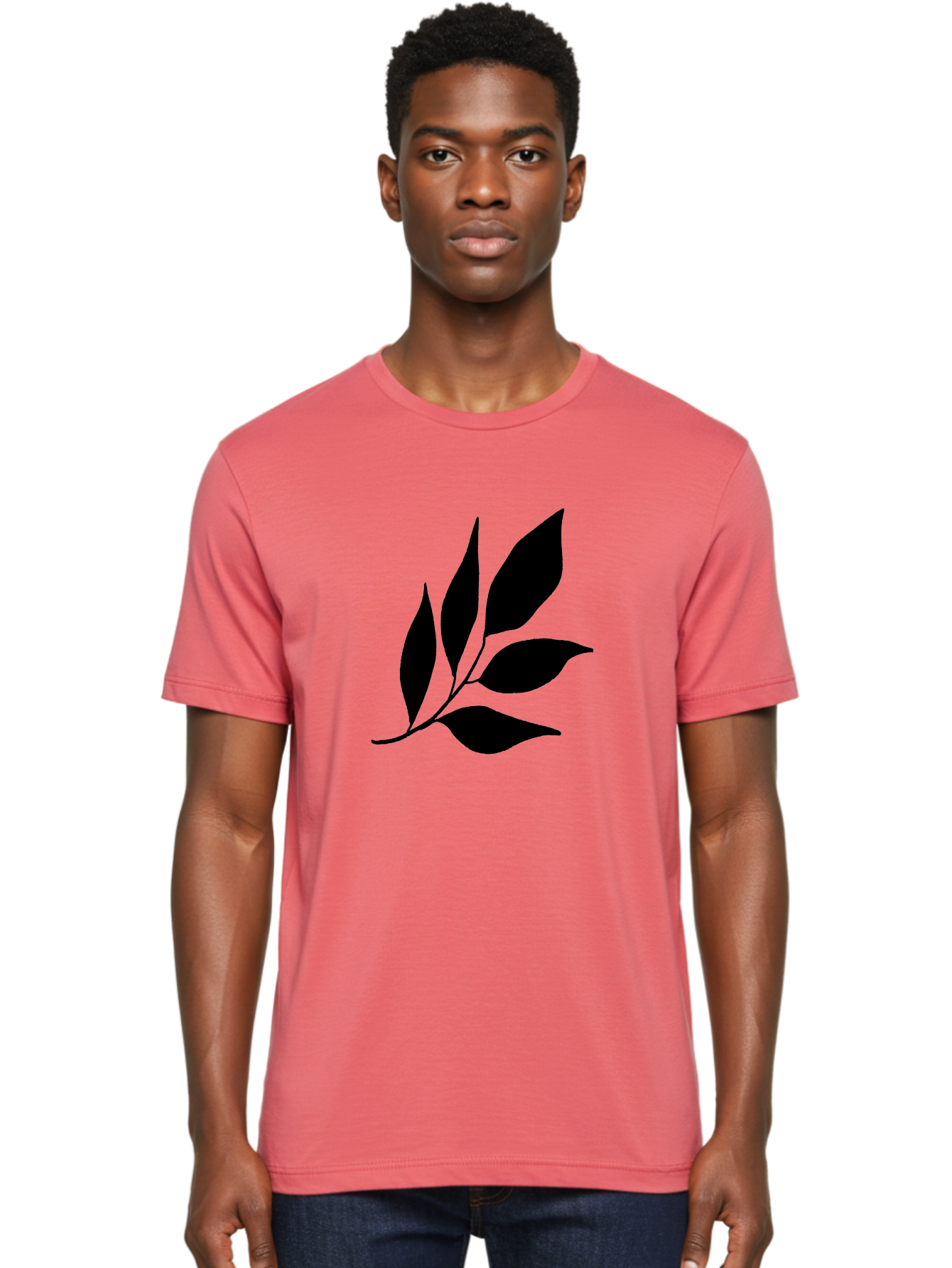 Black-Leaves-3 Men'S Graphic Tee, 100% Cotton, Comfortable Casual Summer Wear, Machine Washable, Black Leaves, Leafy Branch, Natural Elements, Simple Graphics, Minimalist Design, Leaf Silhouette, Botanical Illustration -  Aaa382