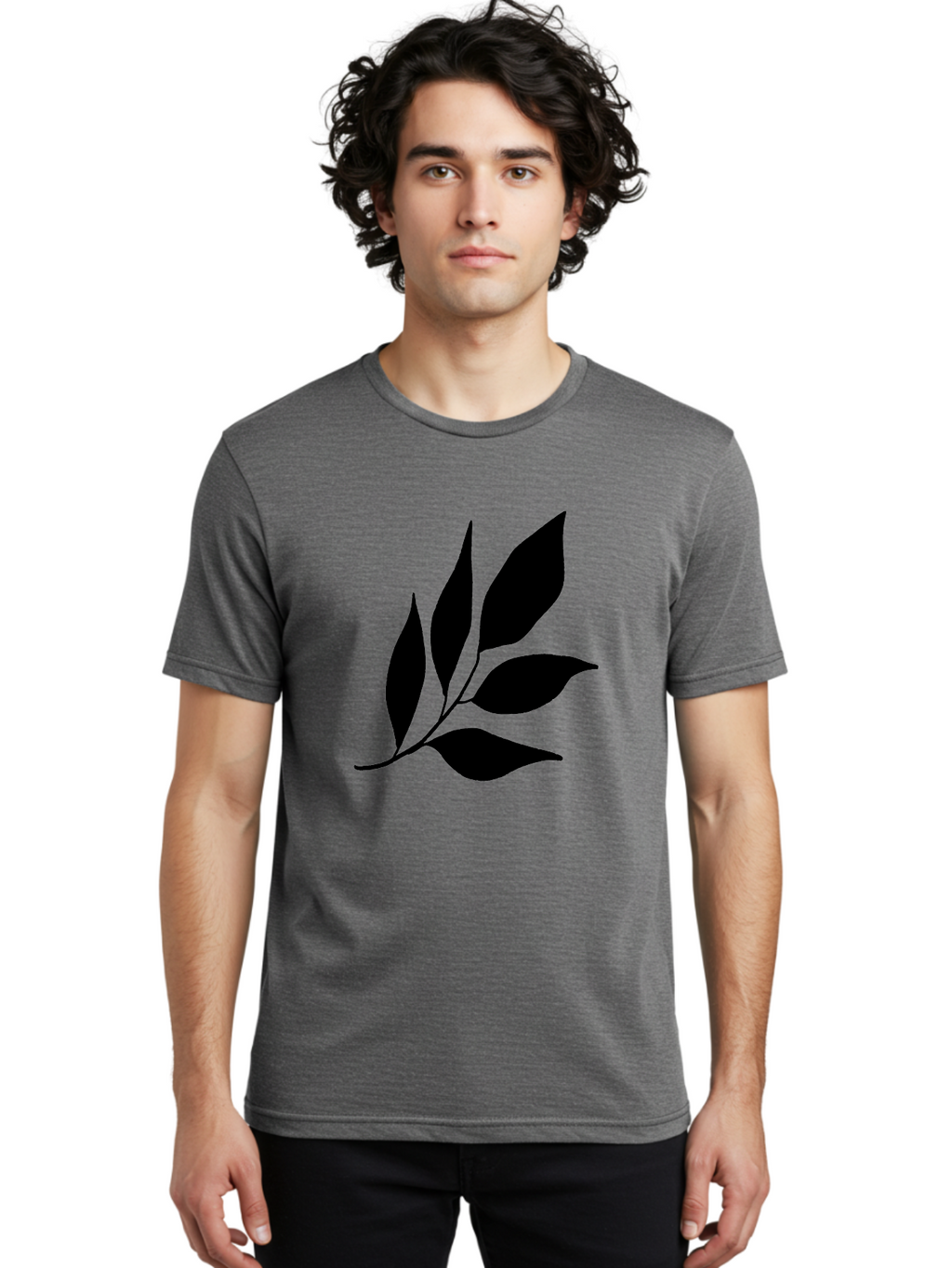 Black-Leaves-3 Men'S Graphic Tee, 100% Cotton, Comfortable Casual Summer Wear, Machine Washable, Black Leaves, Leafy Branch, Natural Elements, Simple Graphics, Minimalist Design, Leaf Silhouette, Botanical Illustration -  Aaa382