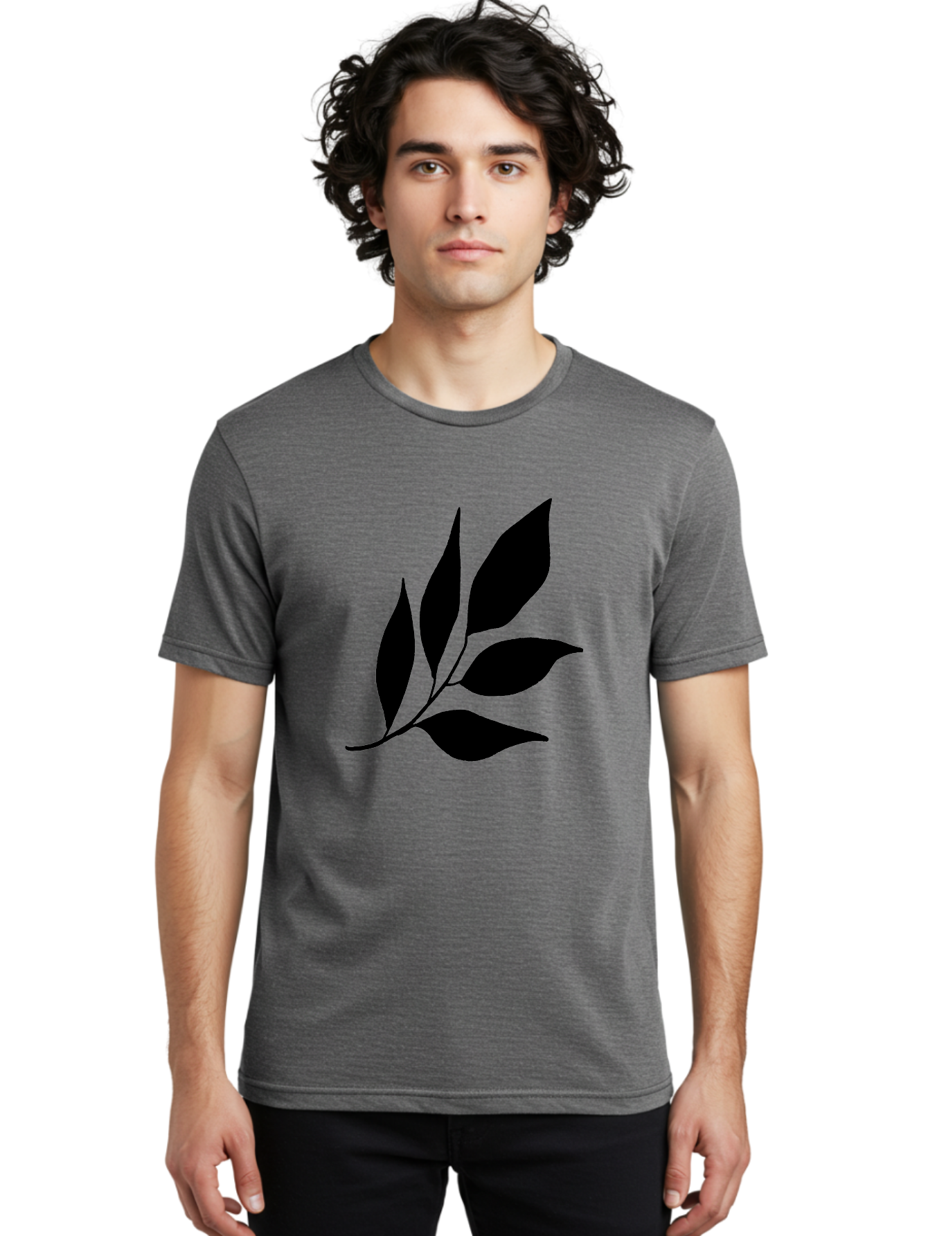 Black-Leaves-3 Men'S Graphic Tee, 100% Cotton, Comfortable Casual Summer Wear, Machine Washable, Black Leaves, Leafy Branch, Natural Elements, Simple Graphics, Minimalist Design, Leaf Silhouette, Botanical Illustration -  Aaa382