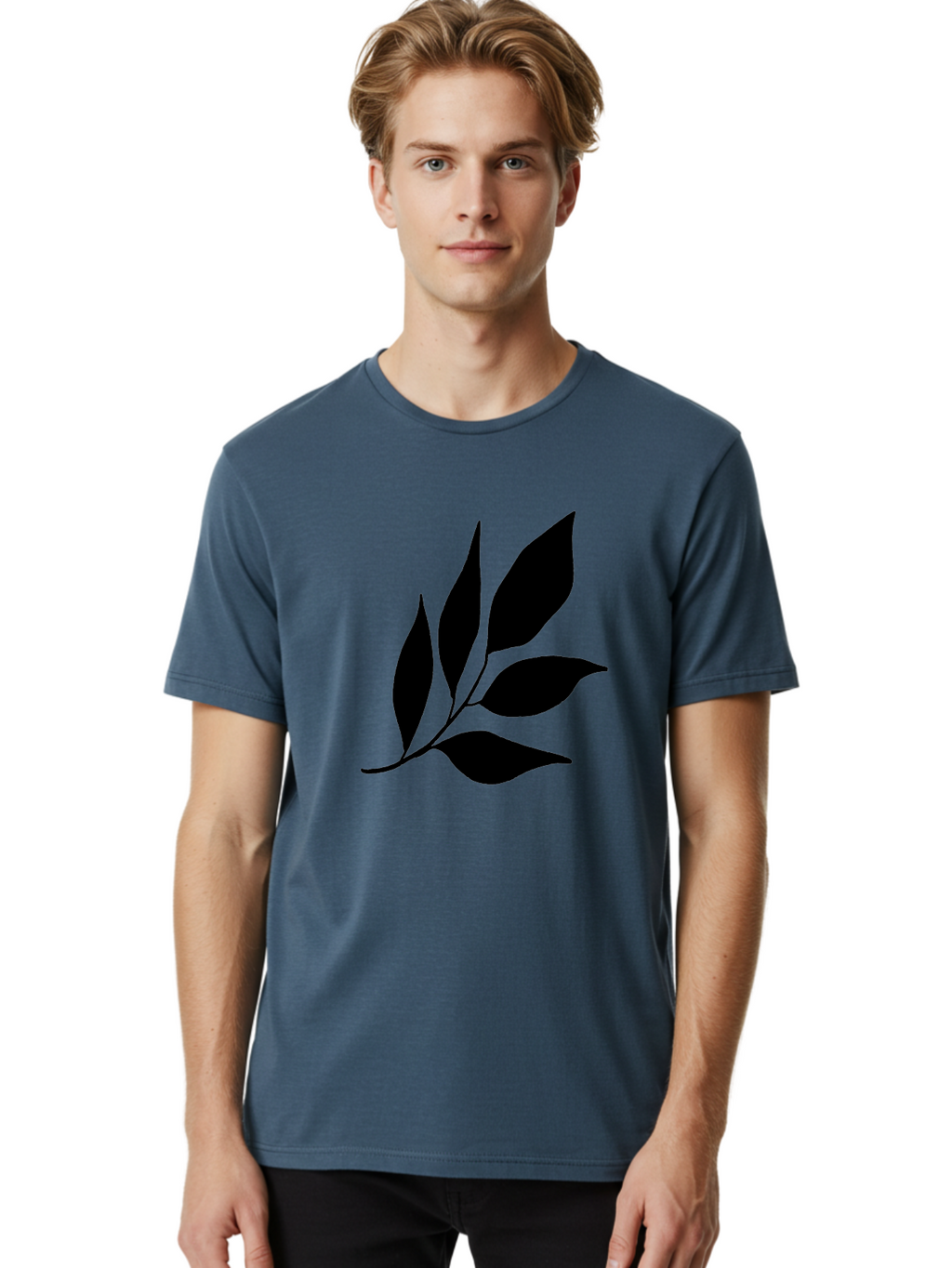 Black-Leaves-3 Men'S Graphic Tee, 100% Cotton, Comfortable Casual Summer Wear, Machine Washable, Black Leaves, Leafy Branch, Natural Elements, Simple Graphics, Minimalist Design, Leaf Silhouette, Botanical Illustration -  Aaa382