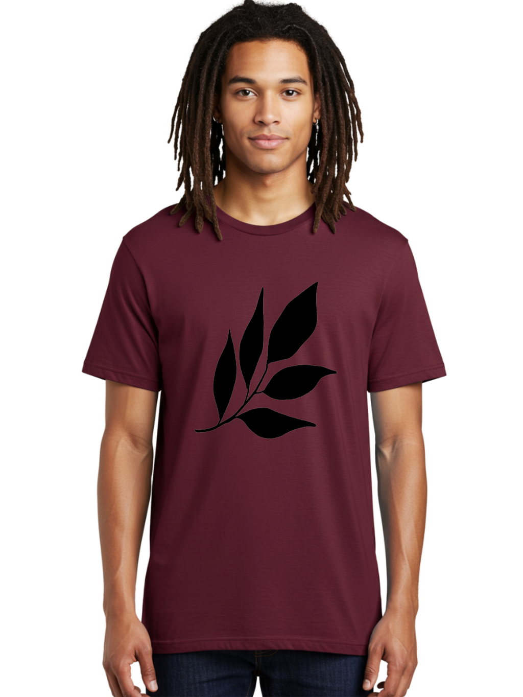 Black-Leaves-3 Men'S Graphic Tee, 100% Cotton, Comfortable Casual Summer Wear, Machine Washable, Black Leaves, Leafy Branch, Natural Elements, Simple Graphics, Minimalist Design, Leaf Silhouette, Botanical Illustration -  Aaa382