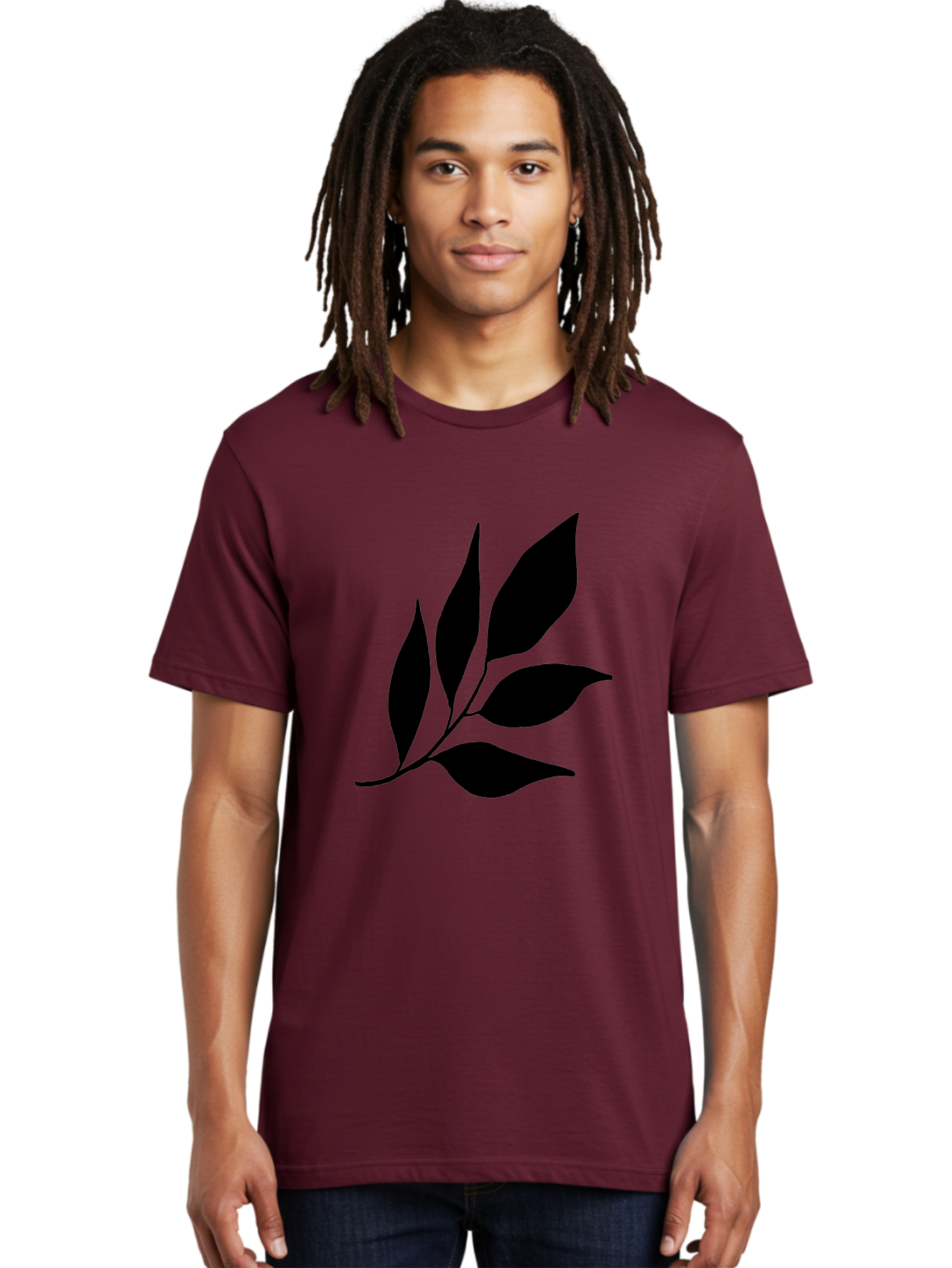 Black-Leaves-3 Men'S Graphic Tee, 100% Cotton, Comfortable Casual Summer Wear, Machine Washable, Black Leaves, Leafy Branch, Natural Elements, Simple Graphics, Minimalist Design, Leaf Silhouette, Botanical Illustration -  Aaa382