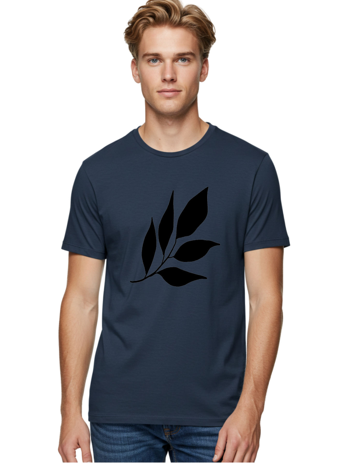 Black-Leaves-3 Men'S Graphic Tee, 100% Cotton, Comfortable Casual Summer Wear, Machine Washable, Black Leaves, Leafy Branch, Natural Elements, Simple Graphics, Minimalist Design, Leaf Silhouette, Botanical Illustration -  Aaa382