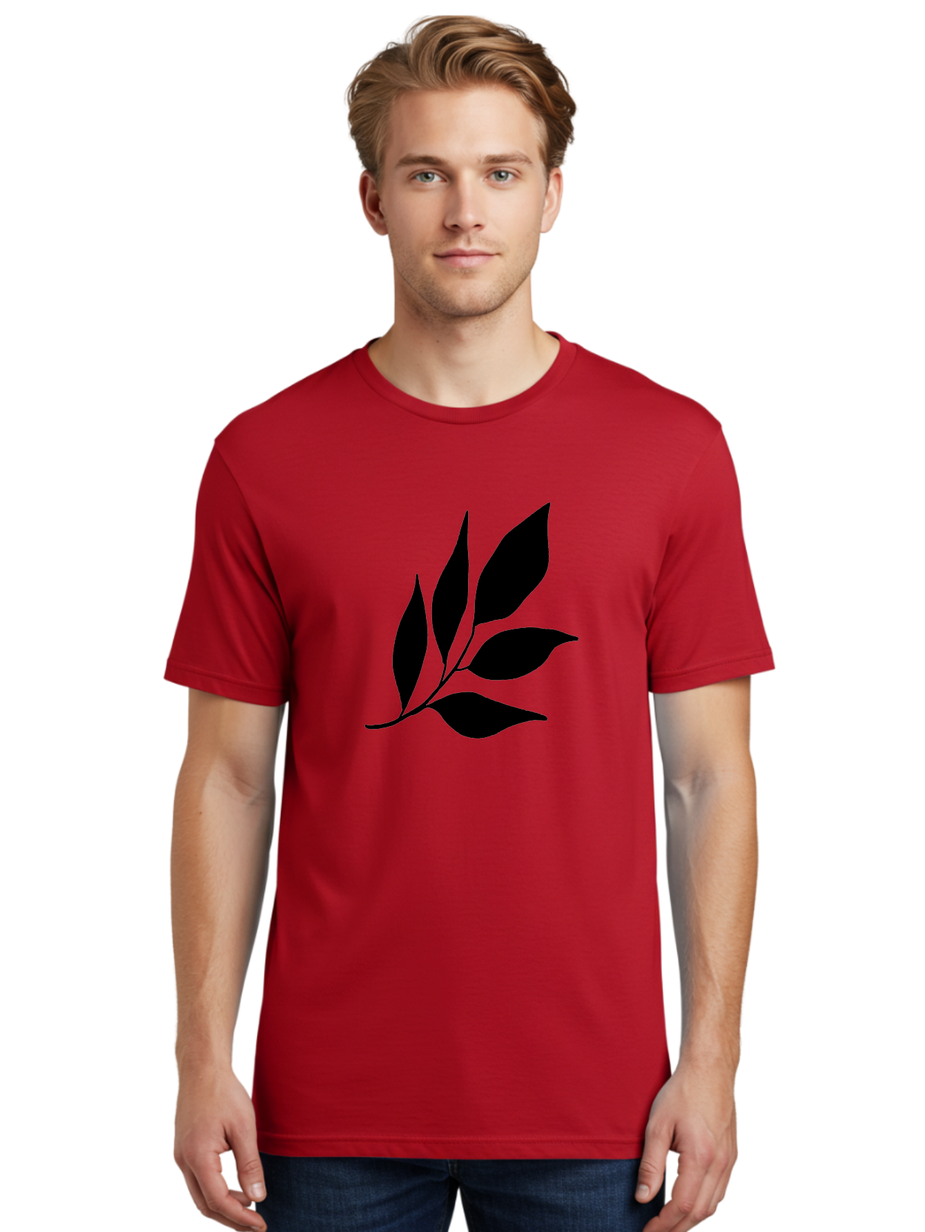 Black-Leaves-3 Men'S Graphic Tee, 100% Cotton, Comfortable Casual Summer Wear, Machine Washable, Black Leaves, Leafy Branch, Natural Elements, Simple Graphics, Minimalist Design, Leaf Silhouette, Botanical Illustration -  Aaa382