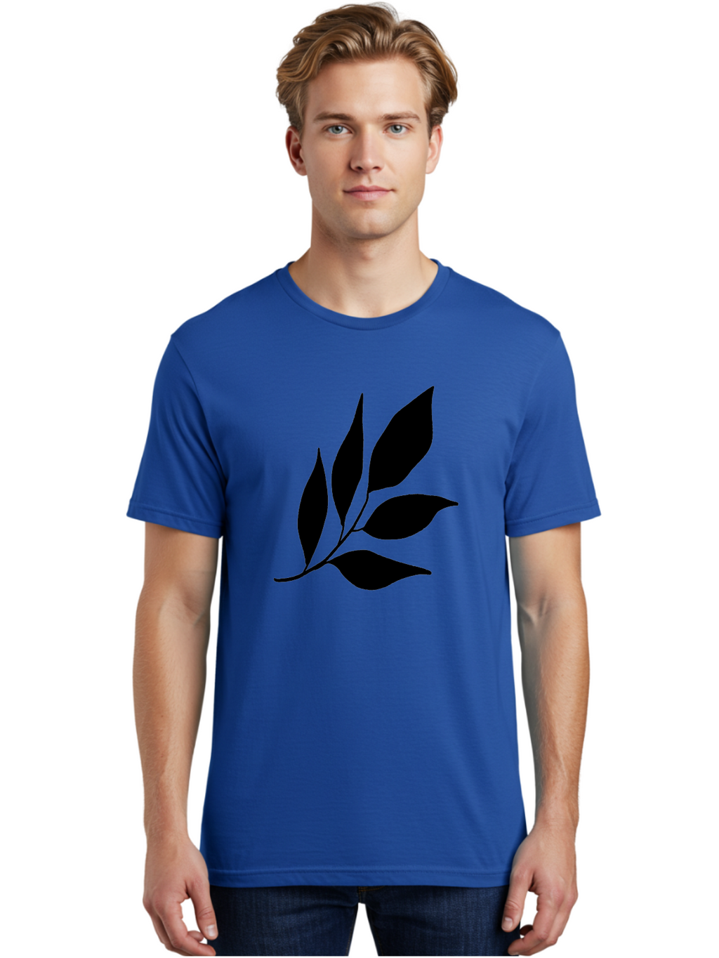 Black-Leaves-3 Men'S Graphic Tee, 100% Cotton, Comfortable Casual Summer Wear, Machine Washable, Black Leaves, Leafy Branch, Natural Elements, Simple Graphics, Minimalist Design, Leaf Silhouette, Botanical Illustration -  Aaa382