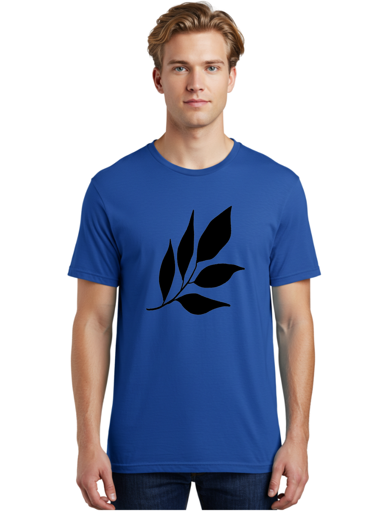 Black-Leaves-3 Men'S Graphic Tee, 100% Cotton, Comfortable Casual Summer Wear, Machine Washable, Black Leaves, Leafy Branch, Natural Elements, Simple Graphics, Minimalist Design, Leaf Silhouette, Botanical Illustration -  Aaa382