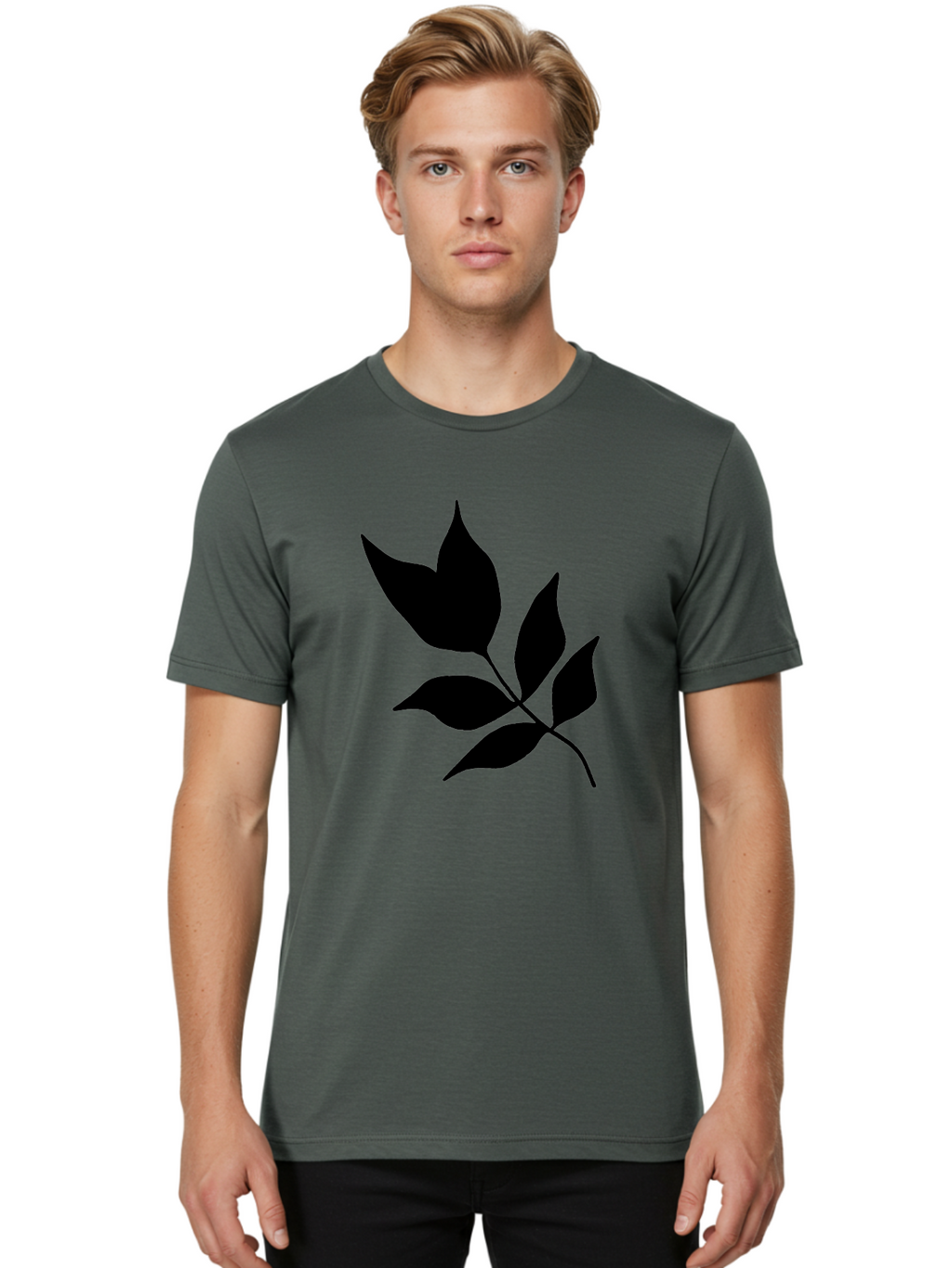 Black-Leaves-4 Men'S Graphic Tee, 100% Cotton, Comfortable Casual Summer Wear, Machine Washable, Black Leaves, Leaf Silhouette, Minimalist Design, Simple Graphics, Plant Illustration, Leaf Shape, Graphic Element -  Aaa383
