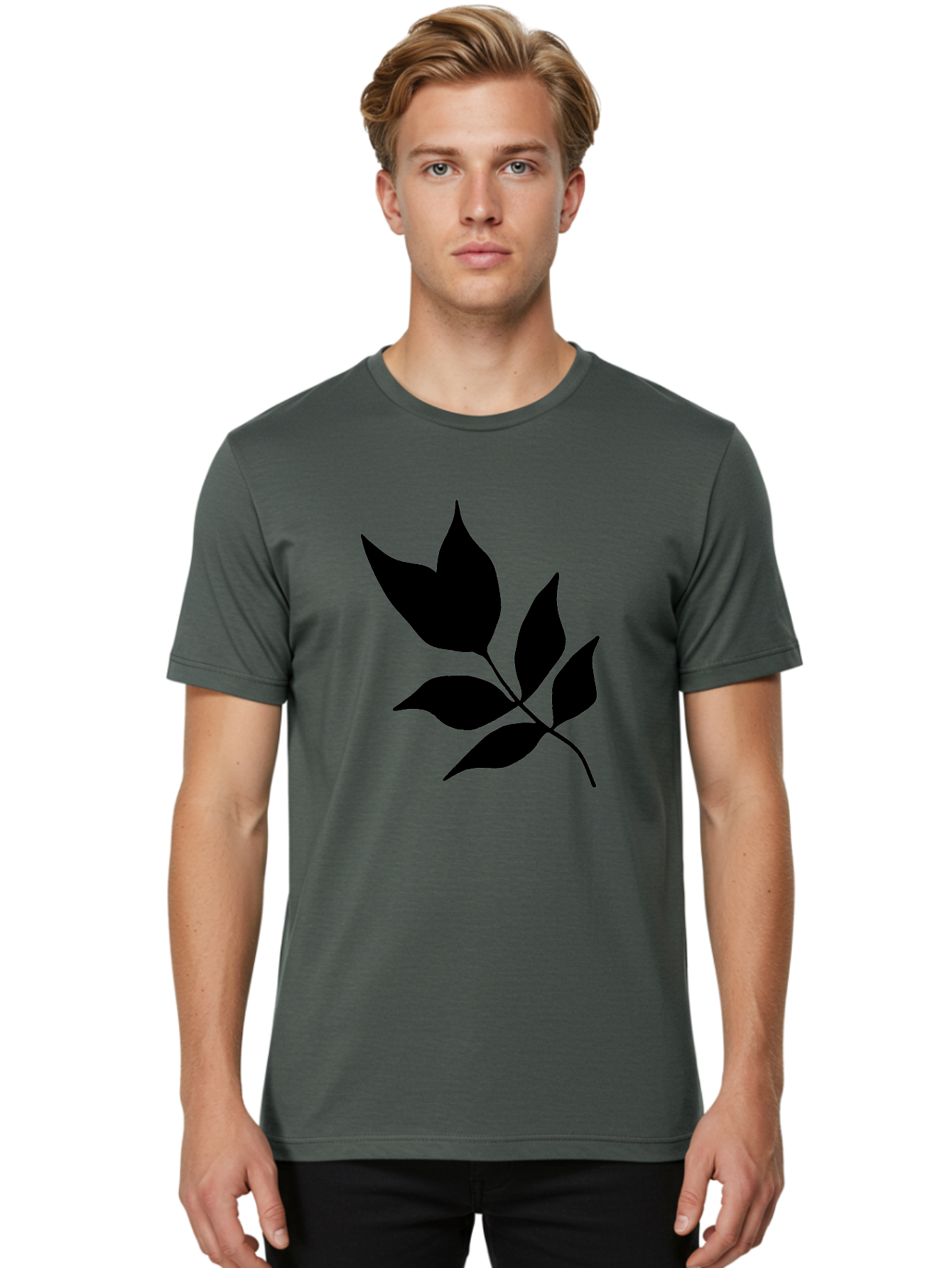 Black-Leaves-4 Men'S Graphic Tee, 100% Cotton, Comfortable Casual Summer Wear, Machine Washable, Black Leaves, Leaf Silhouette, Minimalist Design, Simple Graphics, Plant Illustration, Leaf Shape, Graphic Element -  Aaa383