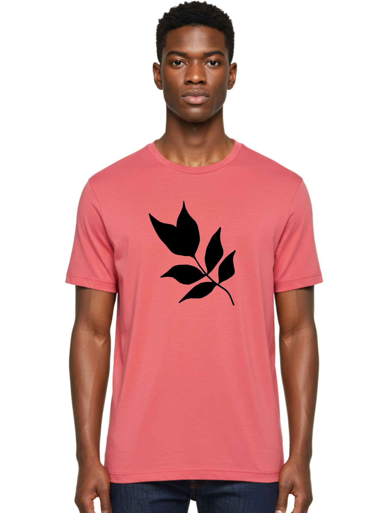 Black-Leaves-4 Men'S Graphic Tee, 100% Cotton, Comfortable Casual Summer Wear, Machine Washable, Black Leaves, Leaf Silhouette, Minimalist Design, Simple Graphics, Plant Illustration, Leaf Shape, Graphic Element -  Aaa383