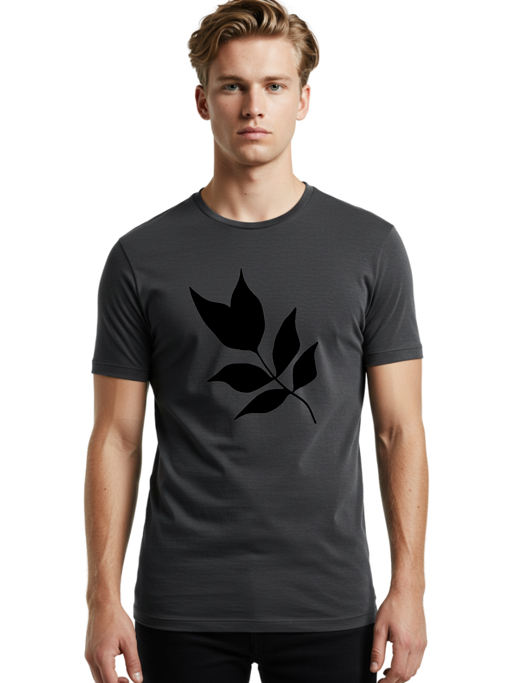 Black-Leaves-4 Men'S Graphic Tee, 100% Cotton, Comfortable Casual Summer Wear, Machine Washable, Black Leaves, Leaf Silhouette, Minimalist Design, Simple Graphics, Plant Illustration, Leaf Shape, Graphic Element -  Aaa383