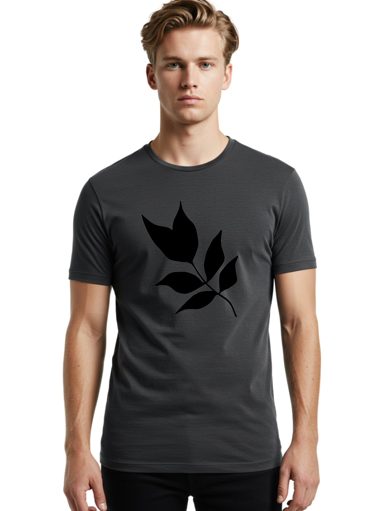 Black-Leaves-4 Men'S Graphic Tee, 100% Cotton, Comfortable Casual Summer Wear, Machine Washable, Black Leaves, Leaf Silhouette, Minimalist Design, Simple Graphics, Plant Illustration, Leaf Shape, Graphic Element -  Aaa383