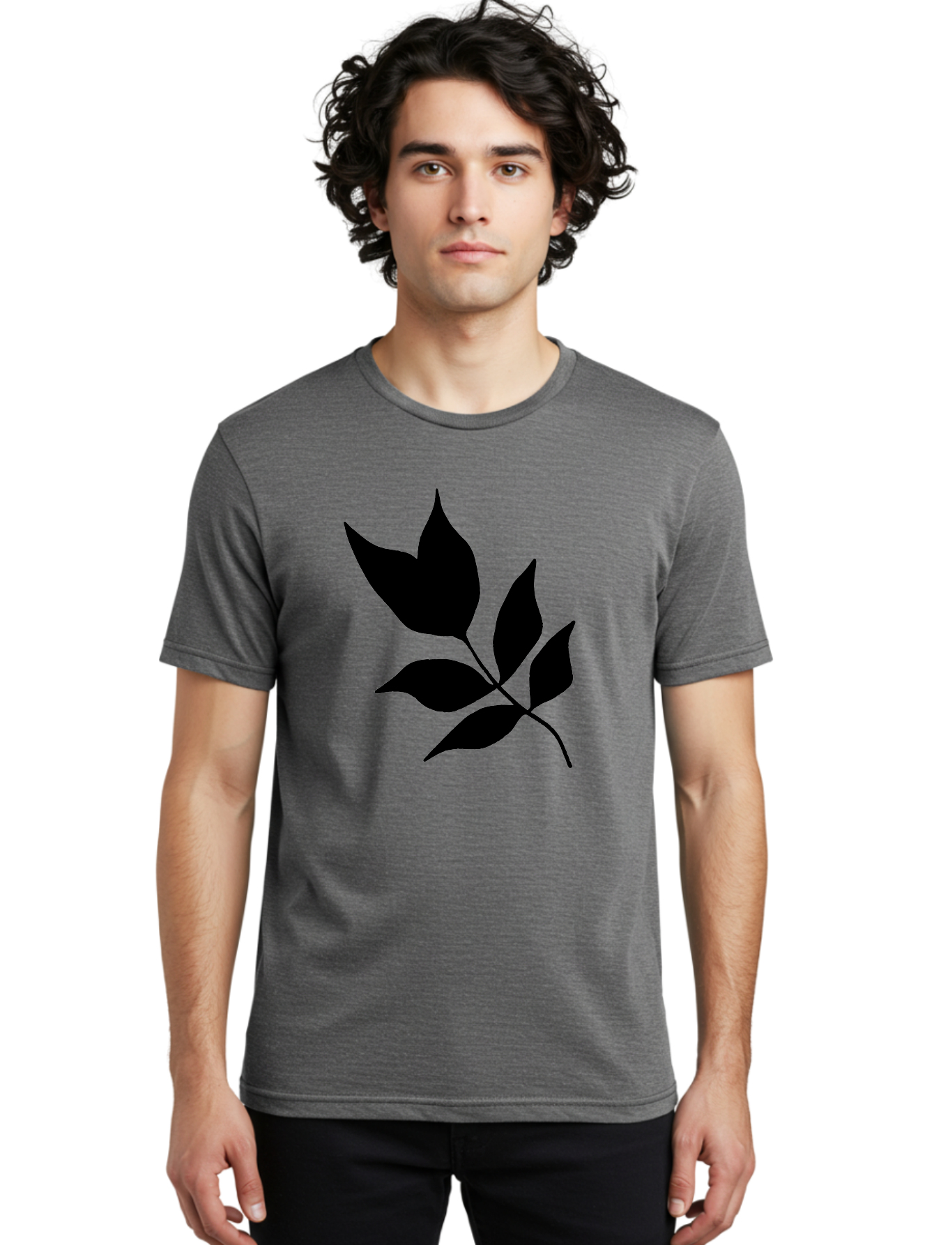 Black-Leaves-4 Men'S Graphic Tee, 100% Cotton, Comfortable Casual Summer Wear, Machine Washable, Black Leaves, Leaf Silhouette, Minimalist Design, Simple Graphics, Plant Illustration, Leaf Shape, Graphic Element -  Aaa383