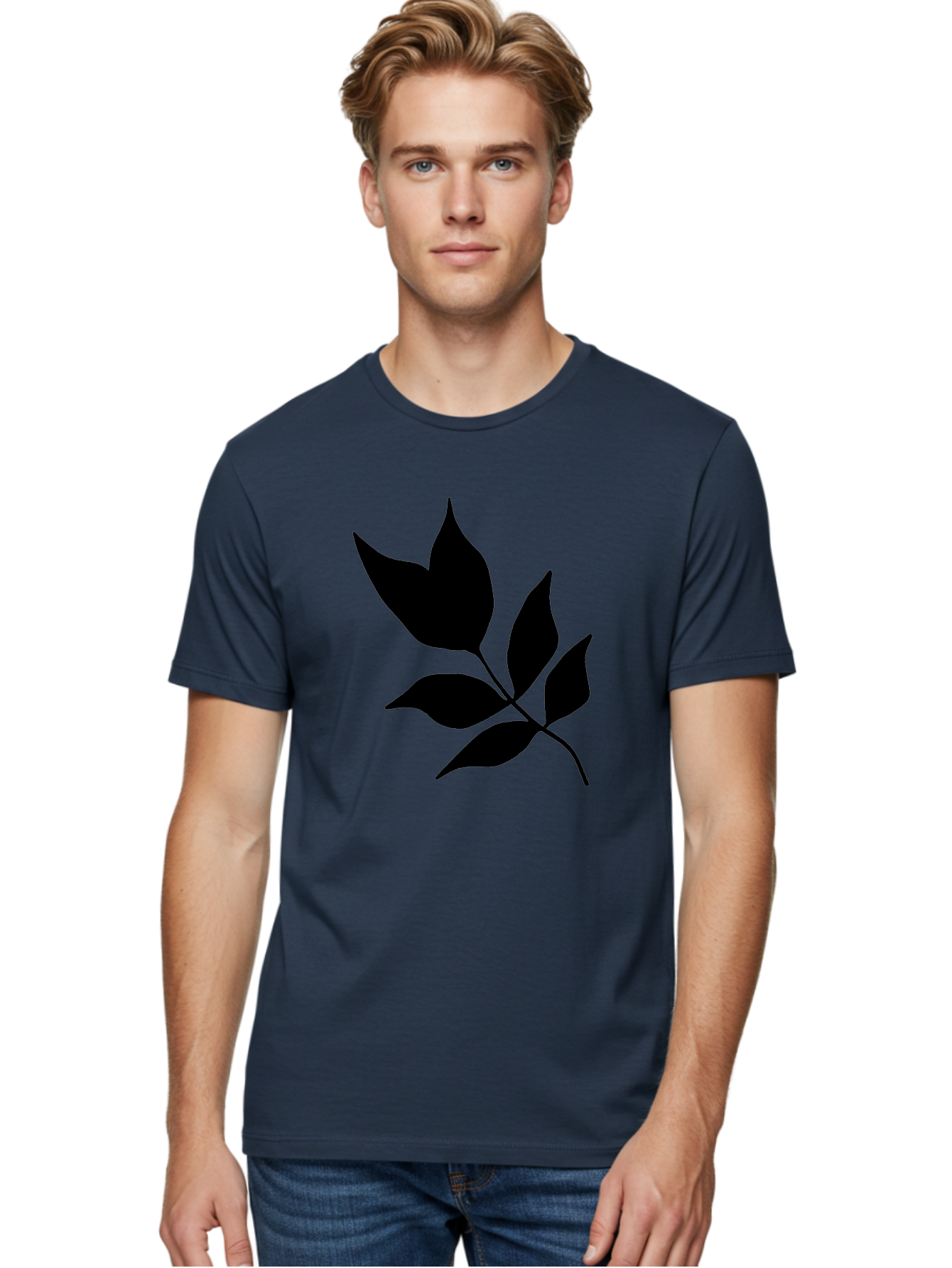 Black-Leaves-4 Men'S Graphic Tee, 100% Cotton, Comfortable Casual Summer Wear, Machine Washable, Black Leaves, Leaf Silhouette, Minimalist Design, Simple Graphics, Plant Illustration, Leaf Shape, Graphic Element -  Aaa383
