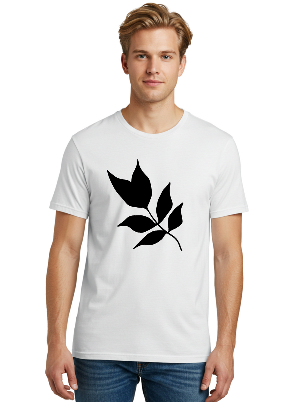 Black-Leaves-4 Men'S Graphic Tee, 100% Cotton, Comfortable Casual Summer Wear, Machine Washable, Black Leaves, Leaf Silhouette, Minimalist Design, Simple Graphics, Plant Illustration, Leaf Shape, Graphic Element -  Aaa383