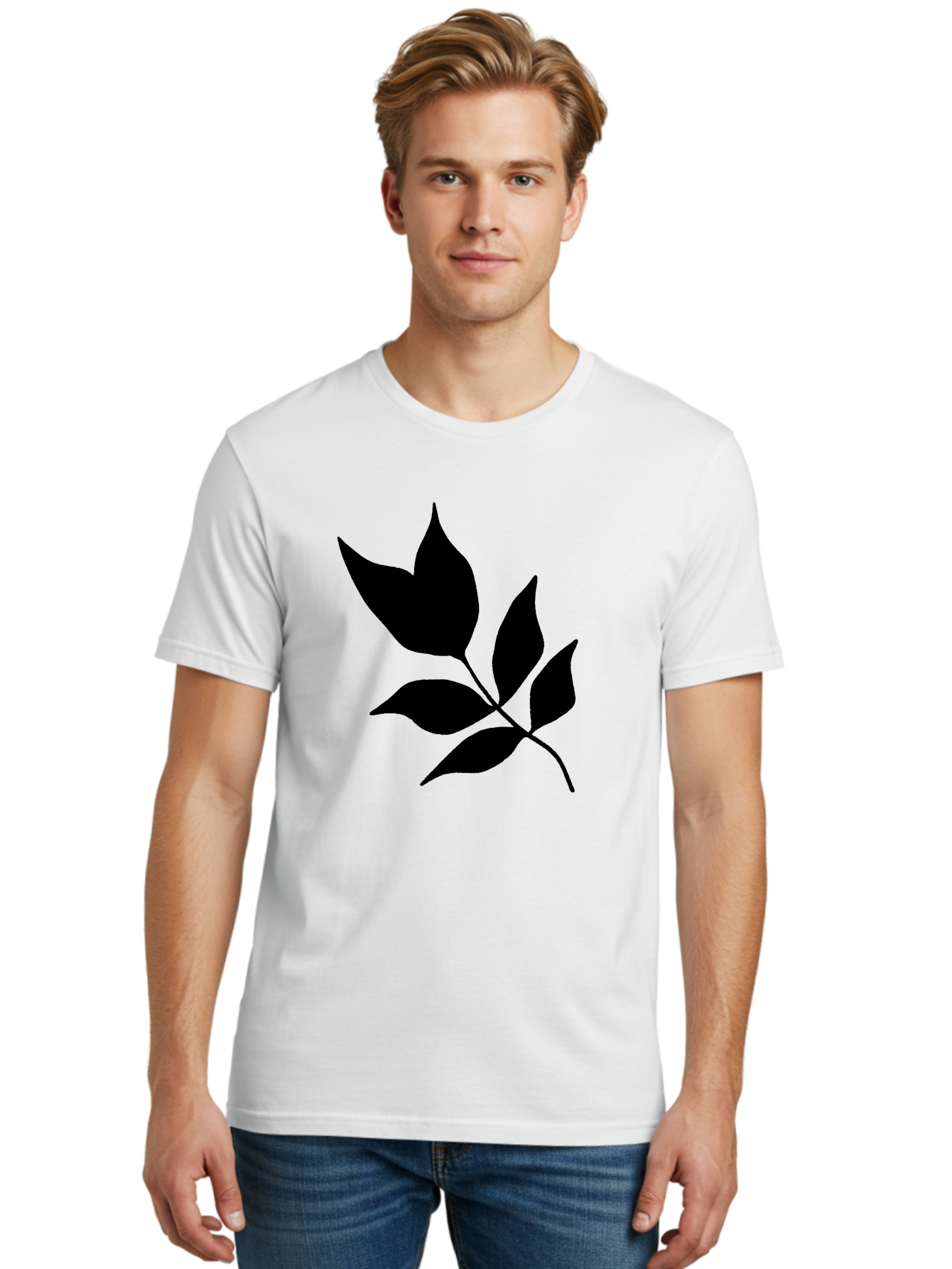 Black-Leaves-4 Men'S Graphic Tee, 100% Cotton, Comfortable Casual Summer Wear, Machine Washable, Black Leaves, Leaf Silhouette, Minimalist Design, Simple Graphics, Plant Illustration, Leaf Shape, Graphic Element -  Aaa383