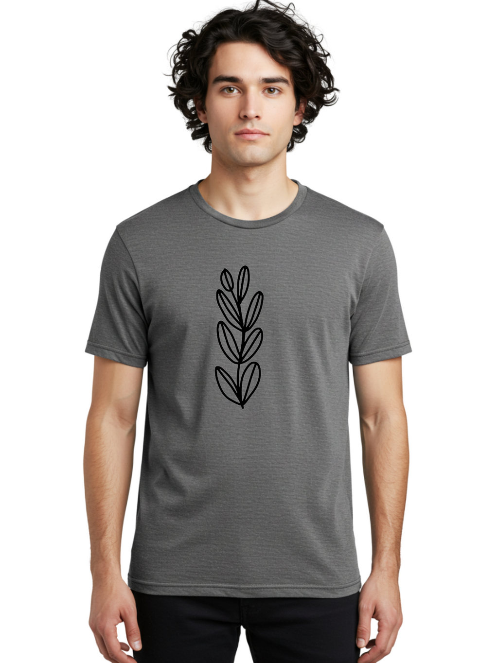 Black-Leaves Men'S Graphic Tee, 100% Cotton, Comfortable Casual Summer Wear, Machine Washable, Simple Plant Illustration, Minimalist Design, Black Outline, Leafy Greens, Botanical Art, Modern Simplicity, Graphic Design Element -  Aaa384