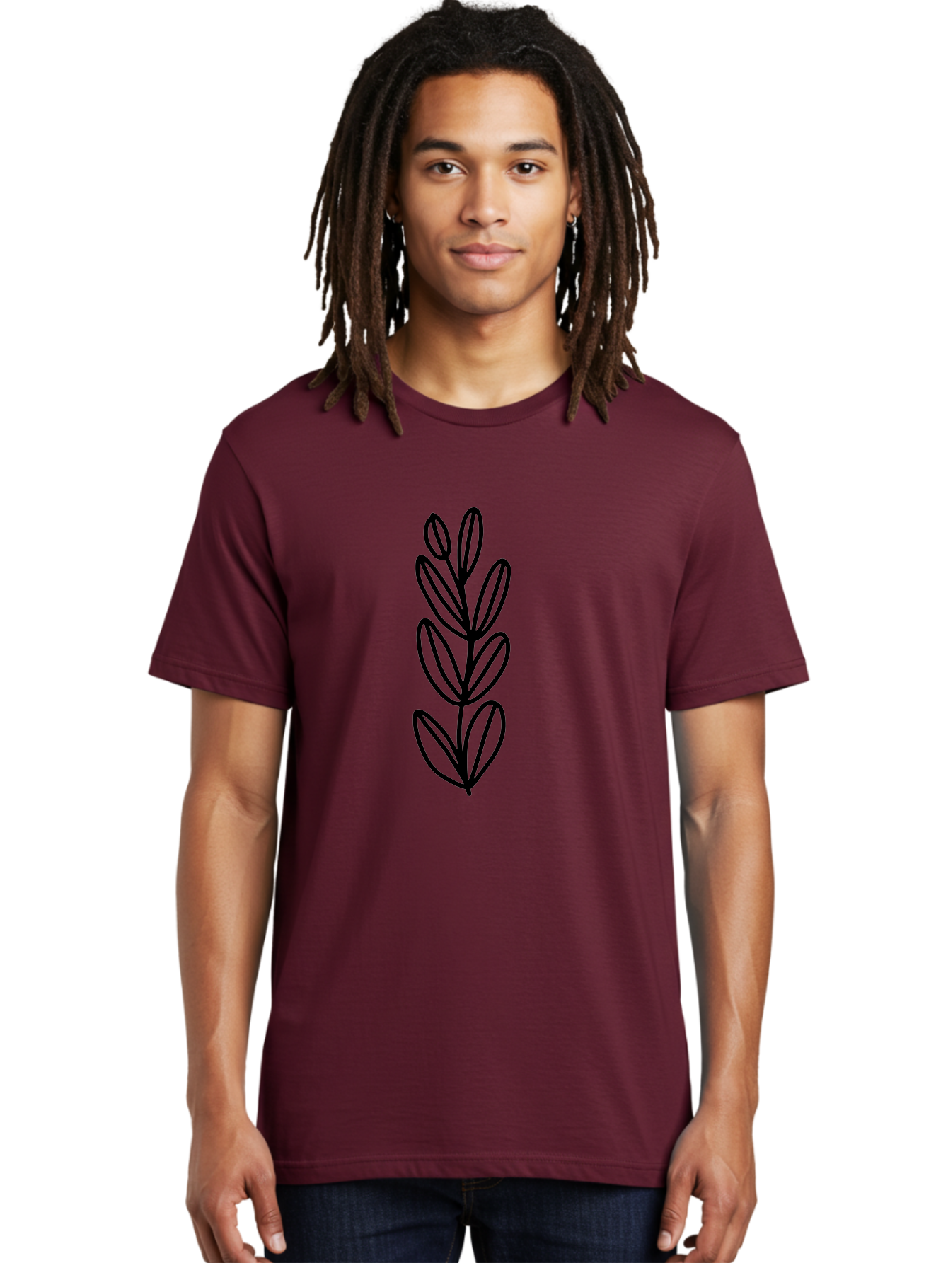 Black-Leaves Men'S Graphic Tee, 100% Cotton, Comfortable Casual Summer Wear, Machine Washable, Simple Plant Illustration, Minimalist Design, Black Outline, Leafy Greens, Botanical Art, Modern Simplicity, Graphic Design Element -  Aaa384