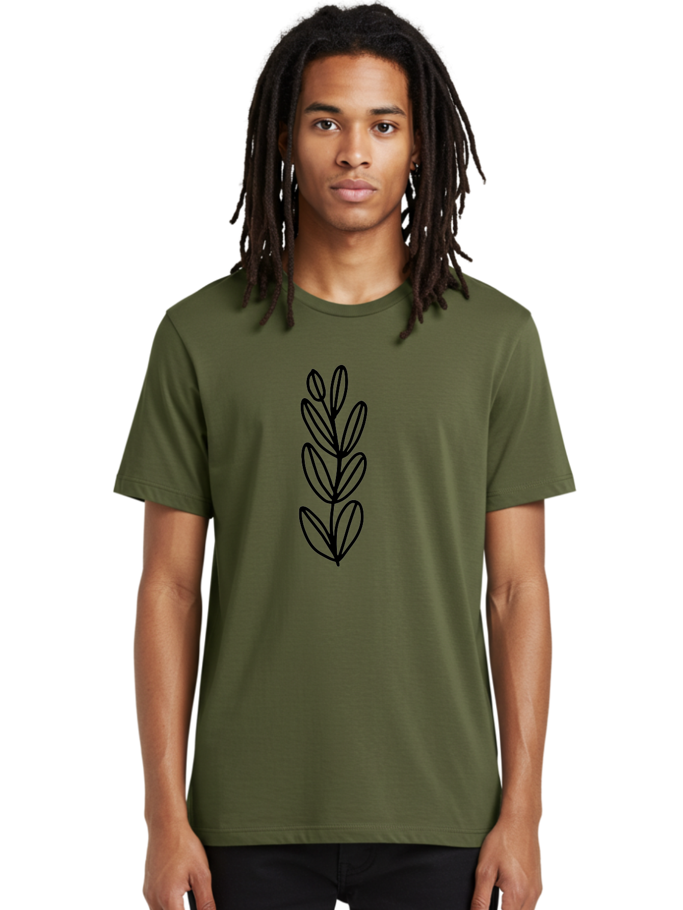 Black-Leaves Men'S Graphic Tee, 100% Cotton, Comfortable Casual Summer Wear, Machine Washable, Simple Plant Illustration, Minimalist Design, Black Outline, Leafy Greens, Botanical Art, Modern Simplicity, Graphic Design Element -  Aaa384
