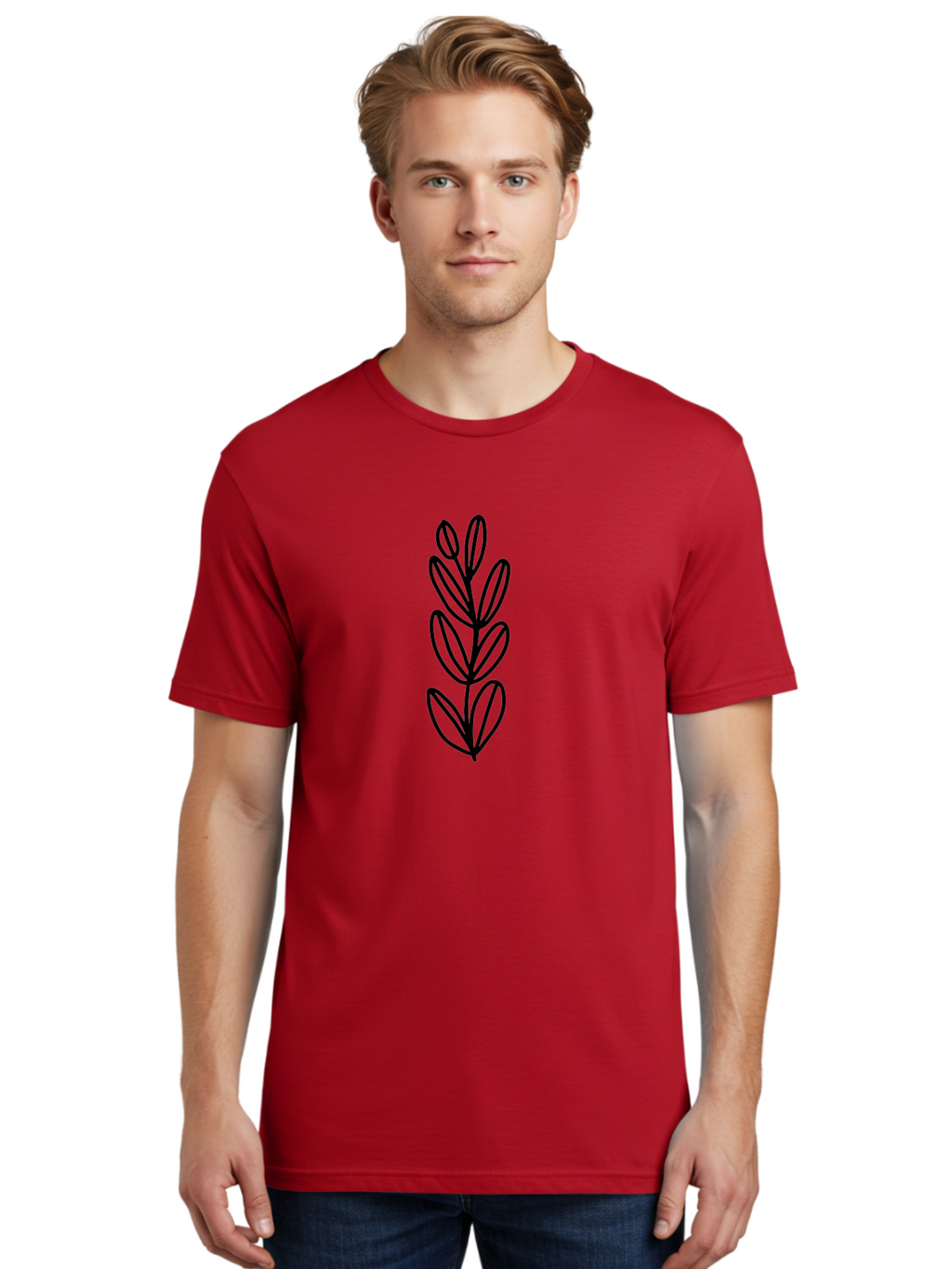 Black-Leaves Men'S Graphic Tee, 100% Cotton, Comfortable Casual Summer Wear, Machine Washable, Simple Plant Illustration, Minimalist Design, Black Outline, Leafy Greens, Botanical Art, Modern Simplicity, Graphic Design Element -  Aaa384