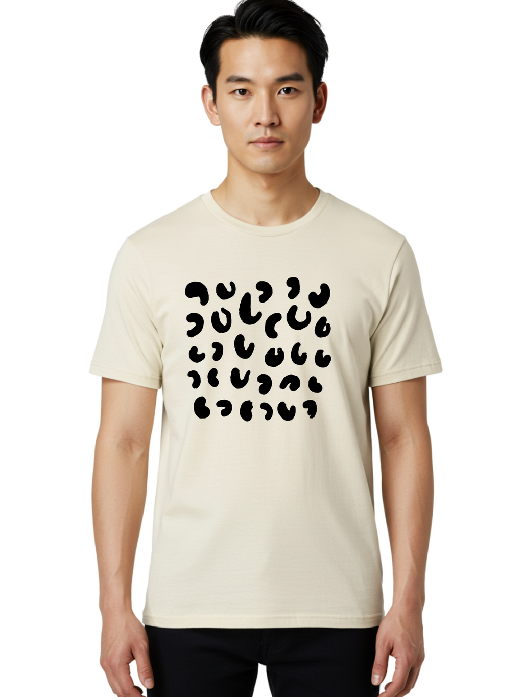 Black-Leopard-Spots Men'S Graphic Tee, 100% Cotton, Comfortable Casual Summer Wear, Machine Washable, Black Qr Code, Abstract Design, Modern Pattern, Digital Scan, Futuristic Artwork, Tech Graphic, Unique Code -  Aaa385
