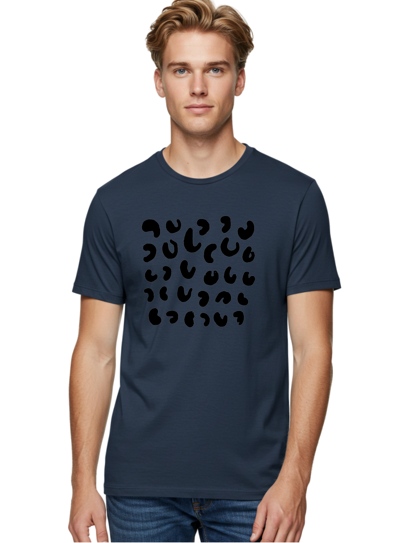 Black-Leopard-Spots Men'S Graphic Tee, 100% Cotton, Comfortable Casual Summer Wear, Machine Washable, Black Qr Code, Abstract Design, Modern Pattern, Digital Scan, Futuristic Artwork, Tech Graphic, Unique Code -  Aaa385