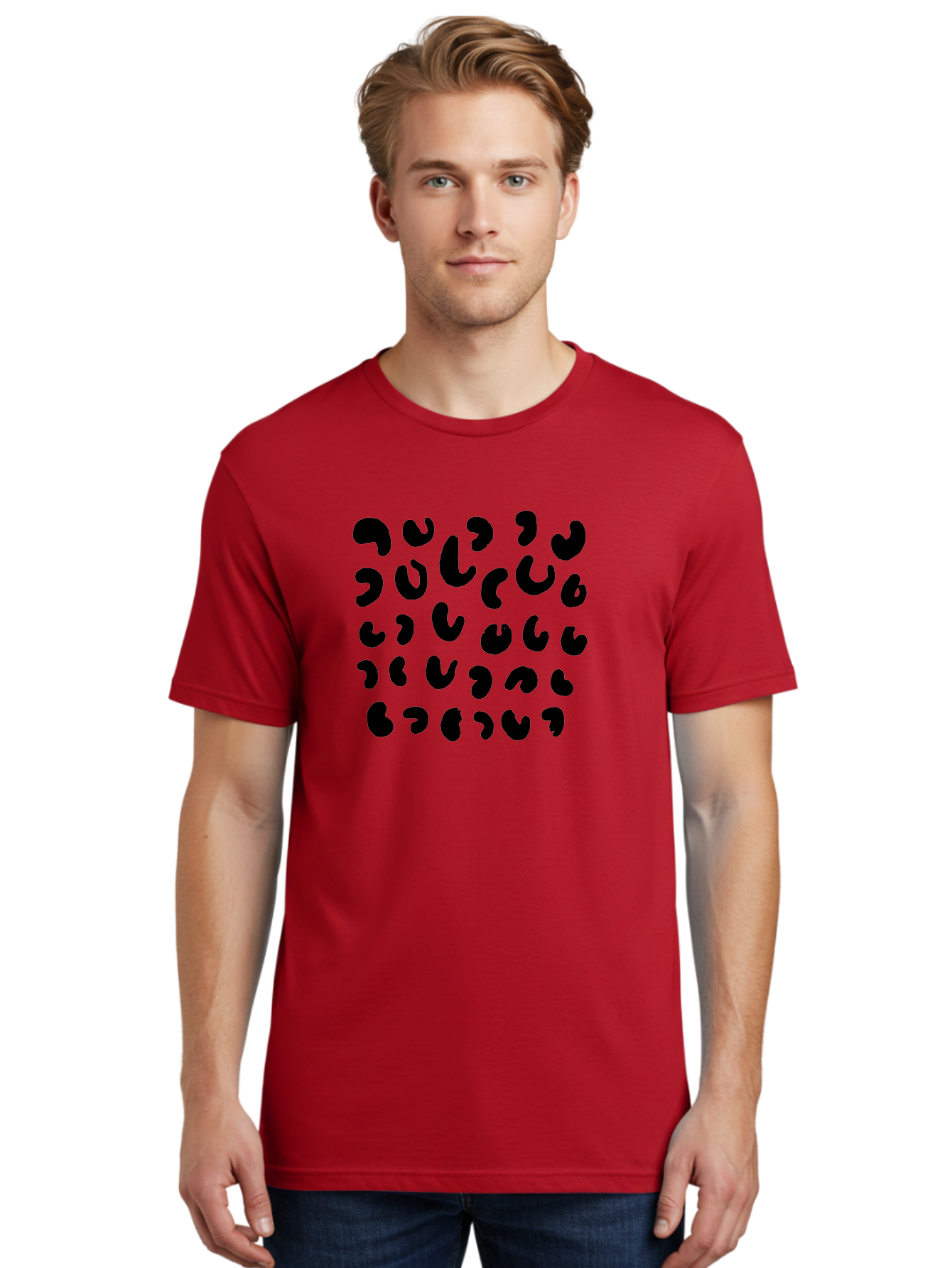Black-Leopard-Spots Men'S Graphic Tee, 100% Cotton, Comfortable Casual Summer Wear, Machine Washable, Black Qr Code, Abstract Design, Modern Pattern, Digital Scan, Futuristic Artwork, Tech Graphic, Unique Code -  Aaa385
