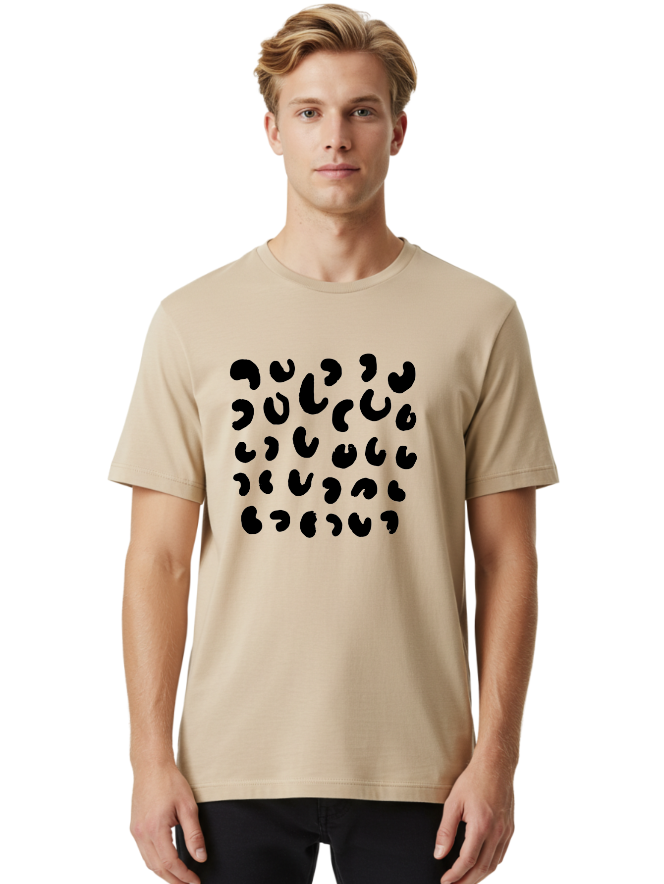 Black-Leopard-Spots Men'S Graphic Tee, 100% Cotton, Comfortable Casual Summer Wear, Machine Washable, Black Qr Code, Abstract Design, Modern Pattern, Digital Scan, Futuristic Artwork, Tech Graphic, Unique Code -  Aaa385