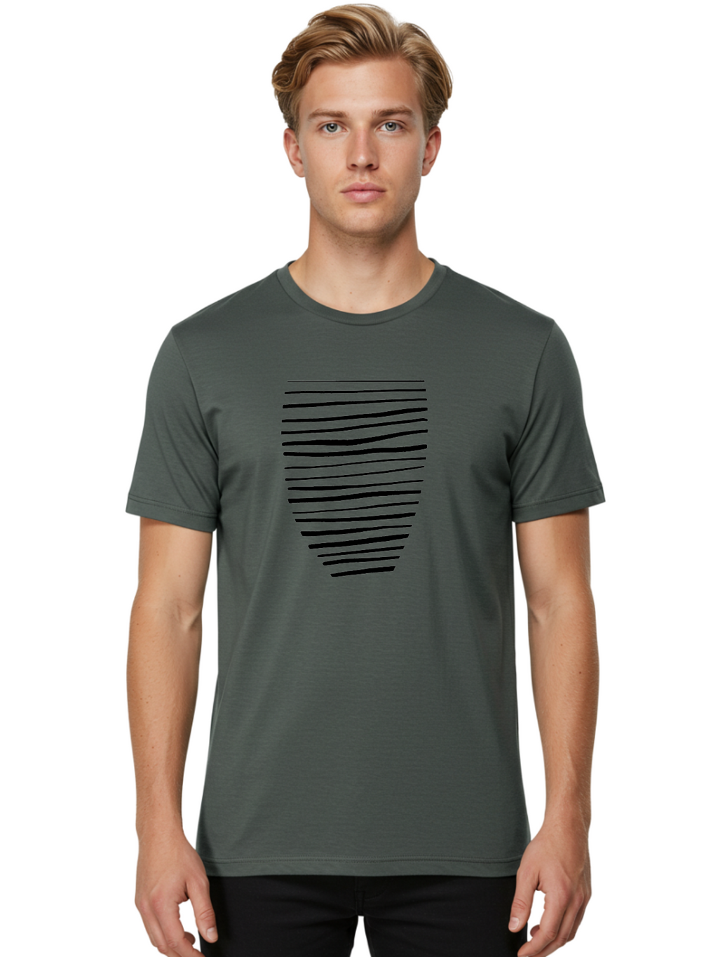 Black-Lines Men'S Graphic Tee, 100% Cotton, Comfortable Casual Summer Wear, Machine Washable, Black Lines, Modern Art, Abstract Design, Graphic Pattern, Digital Illustration, Minimalist Style, Simple Shapes, Contemporary Artwork -  Aaa386