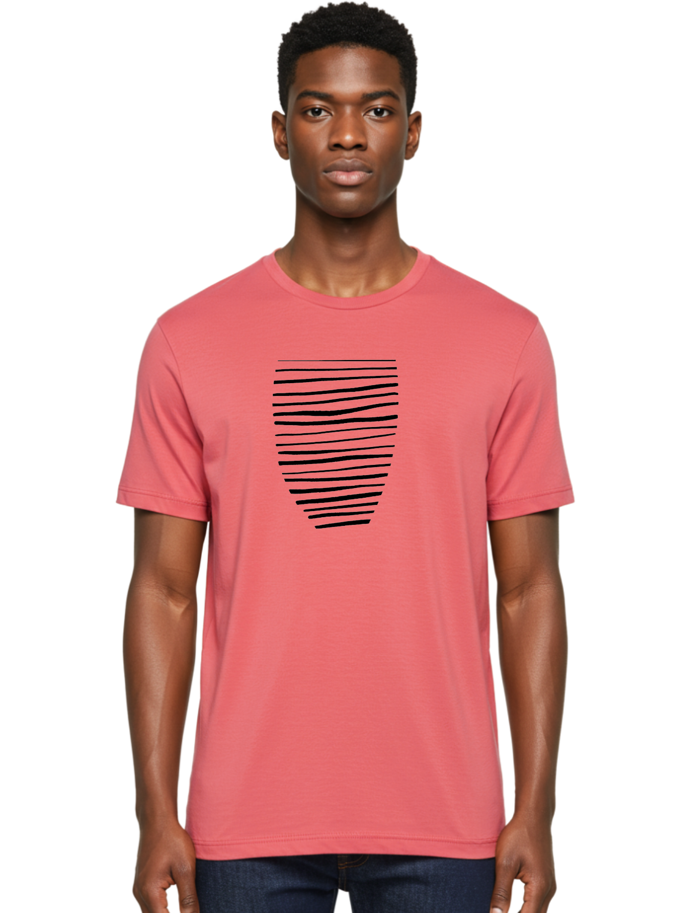 Black-Lines Men'S Graphic Tee, 100% Cotton, Comfortable Casual Summer Wear, Machine Washable, Black Lines, Modern Art, Abstract Design, Graphic Pattern, Digital Illustration, Minimalist Style, Simple Shapes, Contemporary Artwork -  Aaa386