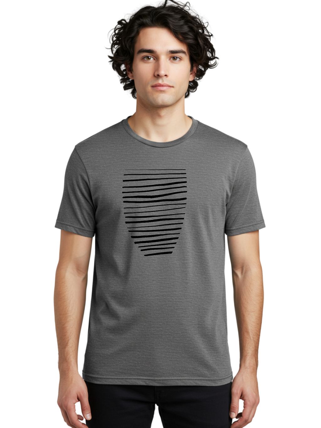 Black-Lines Men'S Graphic Tee, 100% Cotton, Comfortable Casual Summer Wear, Machine Washable, Black Lines, Modern Art, Abstract Design, Graphic Pattern, Digital Illustration, Minimalist Style, Simple Shapes, Contemporary Artwork -  Aaa386
