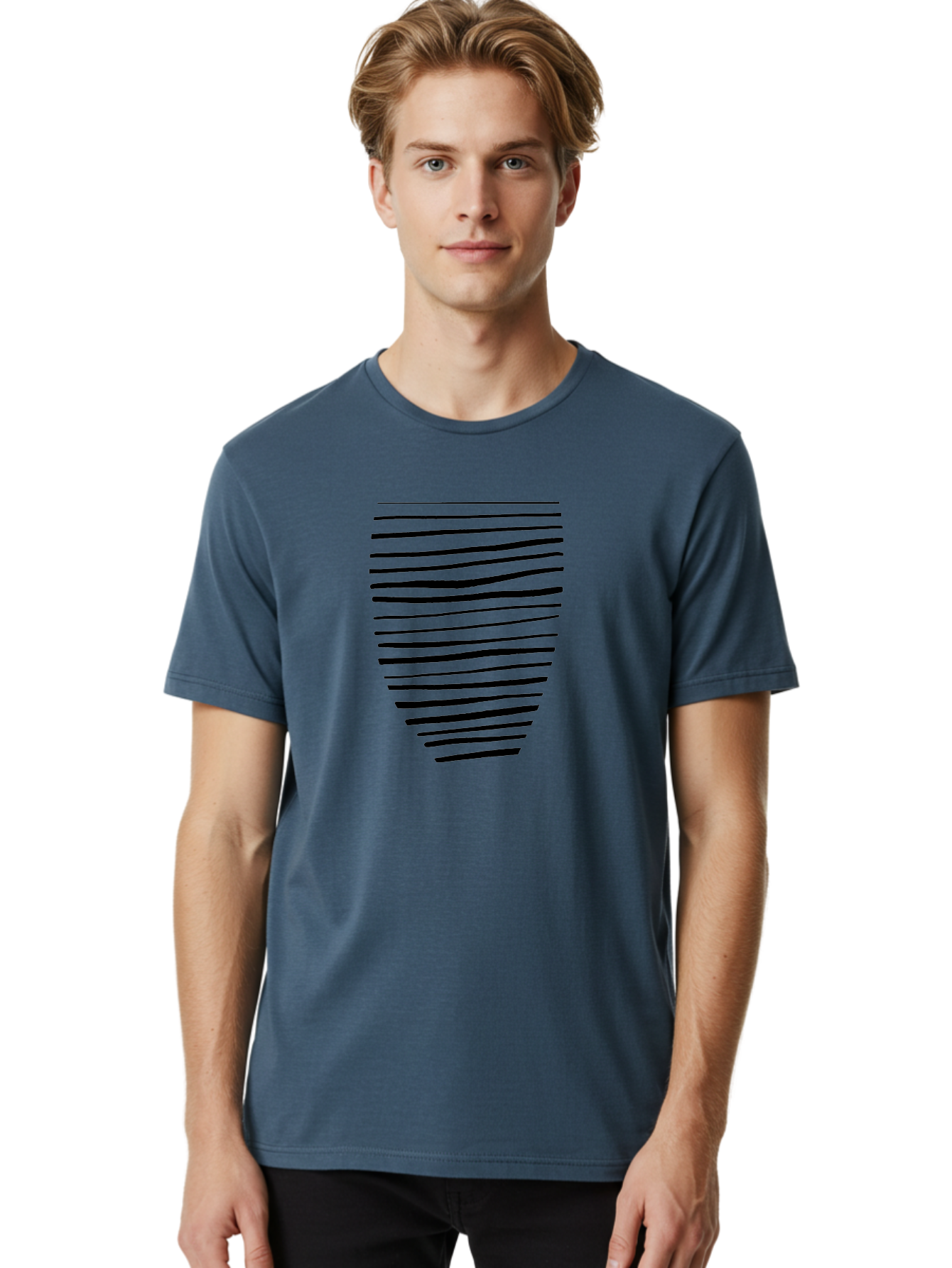 Black-Lines Men'S Graphic Tee, 100% Cotton, Comfortable Casual Summer Wear, Machine Washable, Black Lines, Modern Art, Abstract Design, Graphic Pattern, Digital Illustration, Minimalist Style, Simple Shapes, Contemporary Artwork -  Aaa386