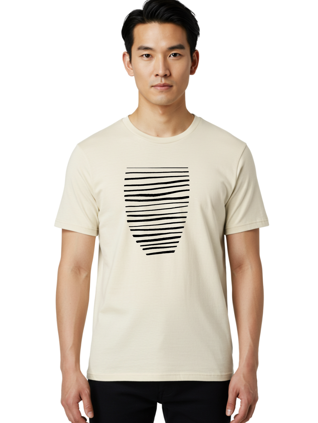 Black-Lines Men'S Graphic Tee, 100% Cotton, Comfortable Casual Summer Wear, Machine Washable, Black Lines, Modern Art, Abstract Design, Graphic Pattern, Digital Illustration, Minimalist Style, Simple Shapes, Contemporary Artwork -  Aaa386