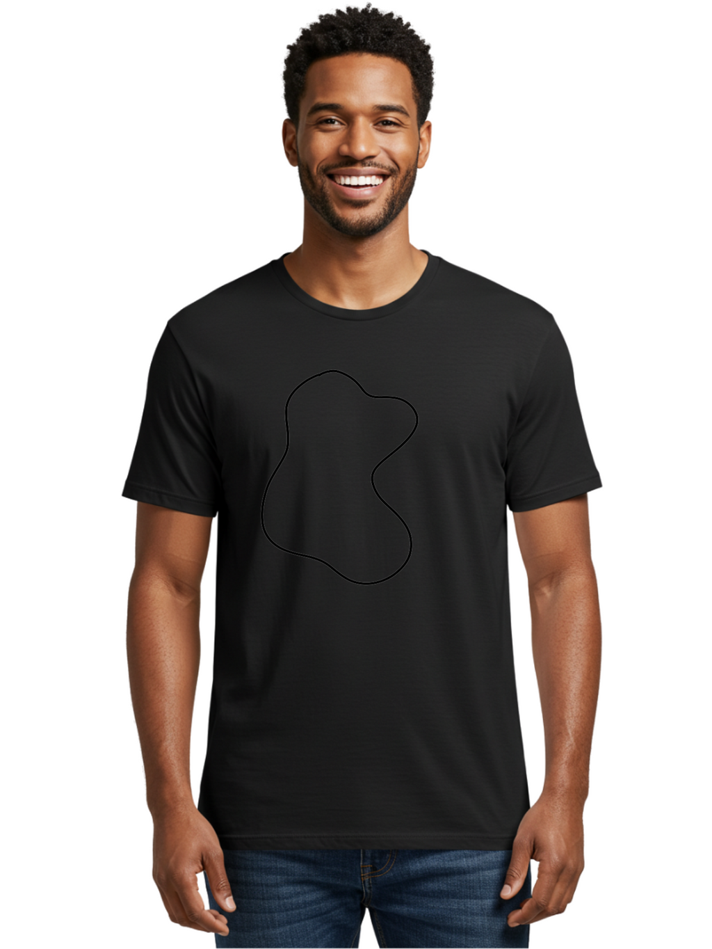 Black-Outline-Shape Men'S Graphic Tee, 100% Cotton, Comfortable Casual Summer Wear, Machine Washable, Abstract Shape, Black Outline, Modern Design, Minimalist Art, Simple Graphics, Contemporary Style, Fluid Form -  Aaa387
