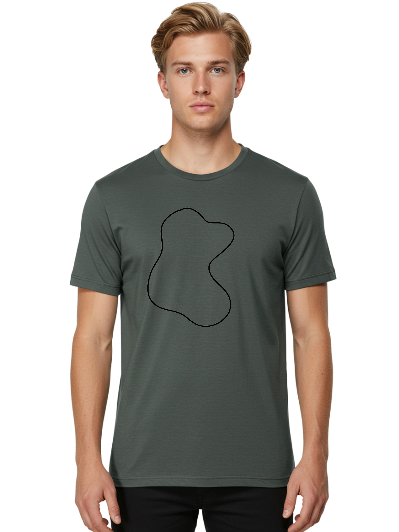Black-Outline-Shape Men'S Graphic Tee, 100% Cotton, Comfortable Casual Summer Wear, Machine Washable, Abstract Shape, Black Outline, Modern Design, Minimalist Art, Simple Graphics, Contemporary Style, Fluid Form -  Aaa387