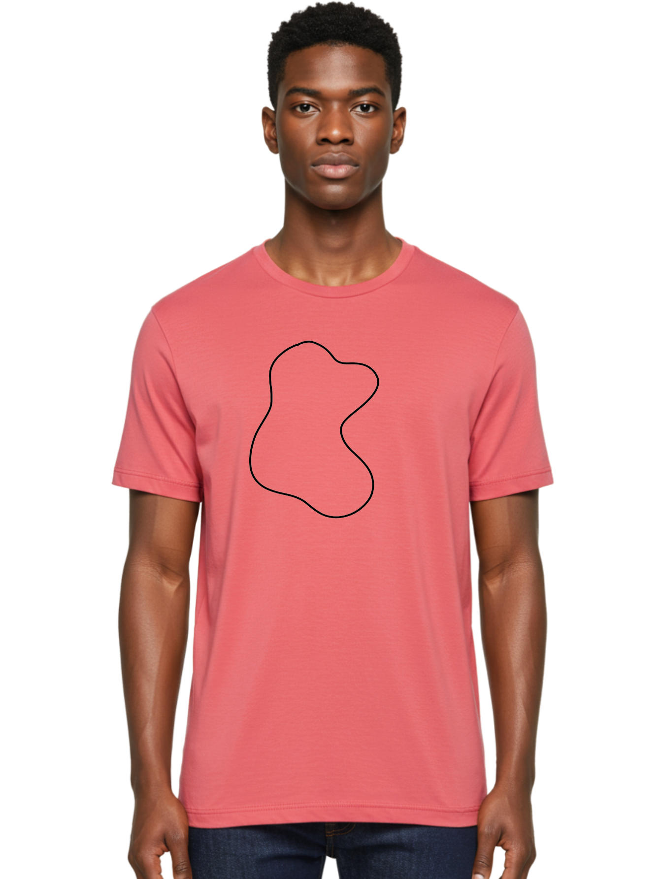 Black-Outline-Shape Men'S Graphic Tee, 100% Cotton, Comfortable Casual Summer Wear, Machine Washable, Abstract Shape, Black Outline, Modern Design, Minimalist Art, Simple Graphics, Contemporary Style, Fluid Form -  Aaa387