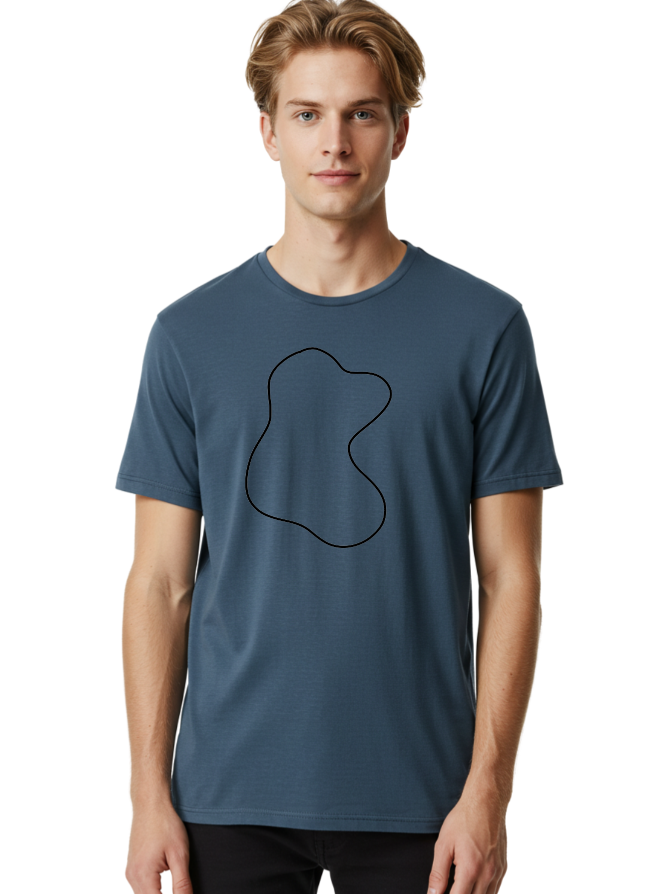 Black-Outline-Shape Men'S Graphic Tee, 100% Cotton, Comfortable Casual Summer Wear, Machine Washable, Abstract Shape, Black Outline, Modern Design, Minimalist Art, Simple Graphics, Contemporary Style, Fluid Form -  Aaa387