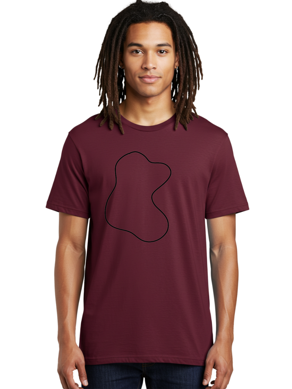 Black-Outline-Shape Men'S Graphic Tee, 100% Cotton, Comfortable Casual Summer Wear, Machine Washable, Abstract Shape, Black Outline, Modern Design, Minimalist Art, Simple Graphics, Contemporary Style, Fluid Form -  Aaa387