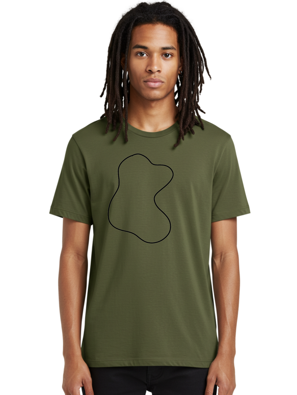 Black-Outline-Shape Men'S Graphic Tee, 100% Cotton, Comfortable Casual Summer Wear, Machine Washable, Abstract Shape, Black Outline, Modern Design, Minimalist Art, Simple Graphics, Contemporary Style, Fluid Form -  Aaa387