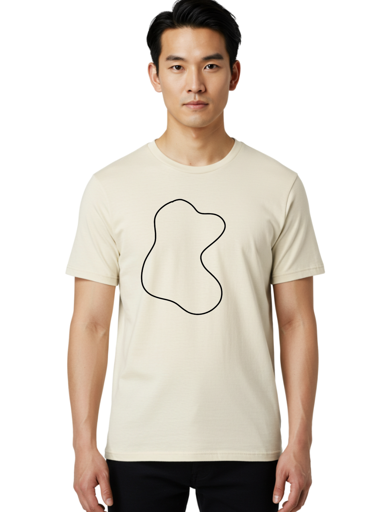 Black-Outline-Shape Men'S Graphic Tee, 100% Cotton, Comfortable Casual Summer Wear, Machine Washable, Abstract Shape, Black Outline, Modern Design, Minimalist Art, Simple Graphics, Contemporary Style, Fluid Form -  Aaa387
